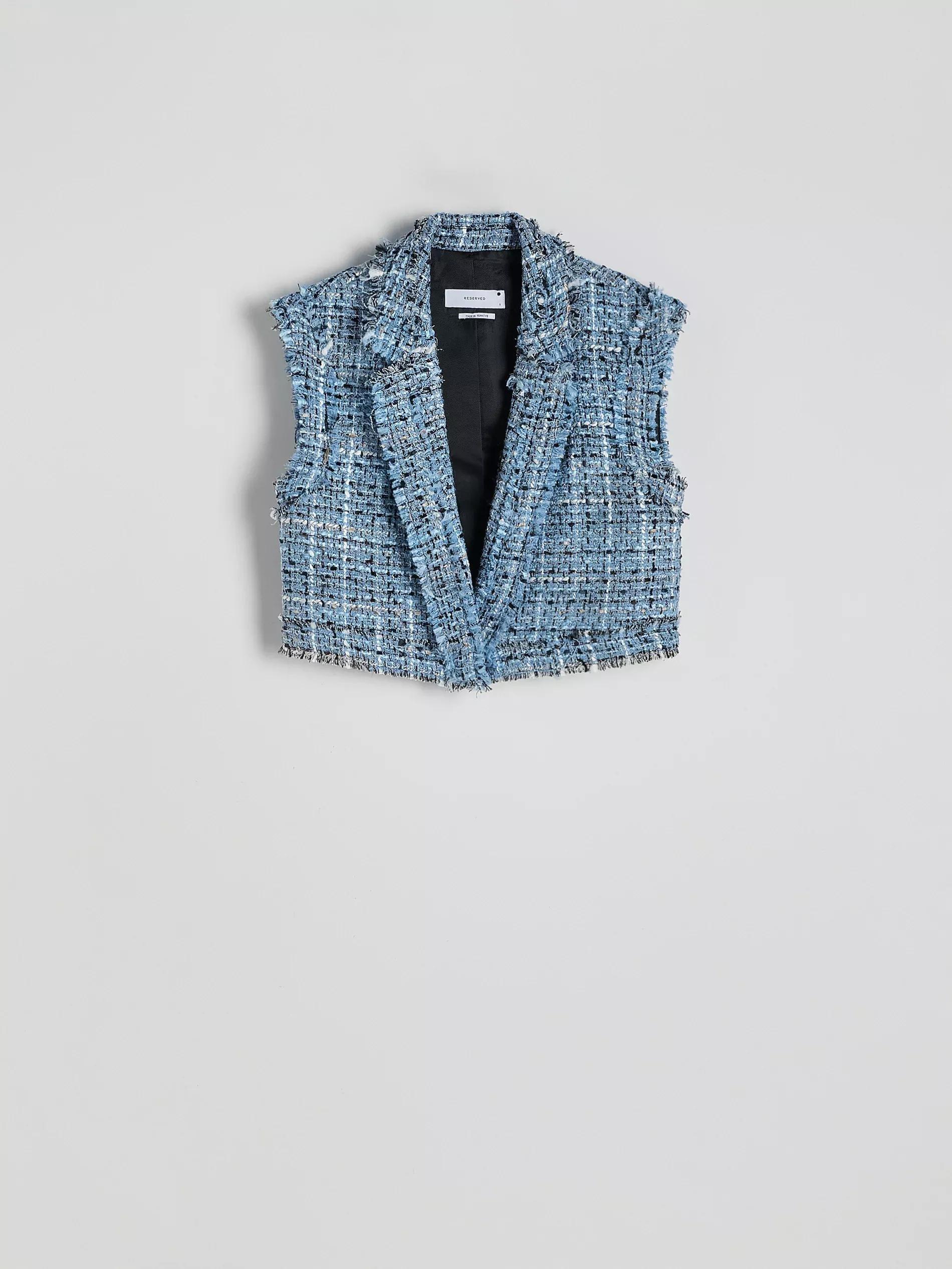 Blue Checked Single Breasted Vest, , large image number 3