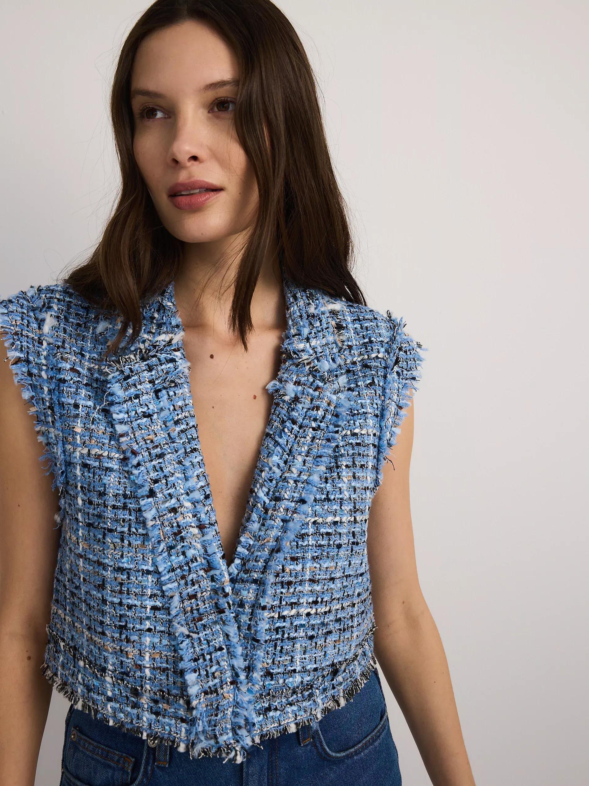 Blue Checked Single Breasted Vest, , large image number 5
