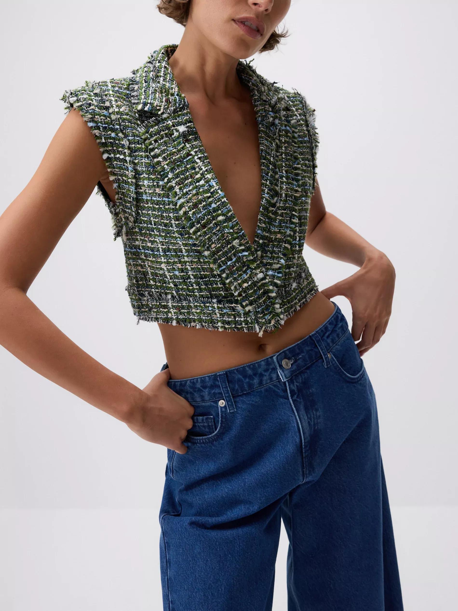 Green Women Tweed Vest, , large image number 0