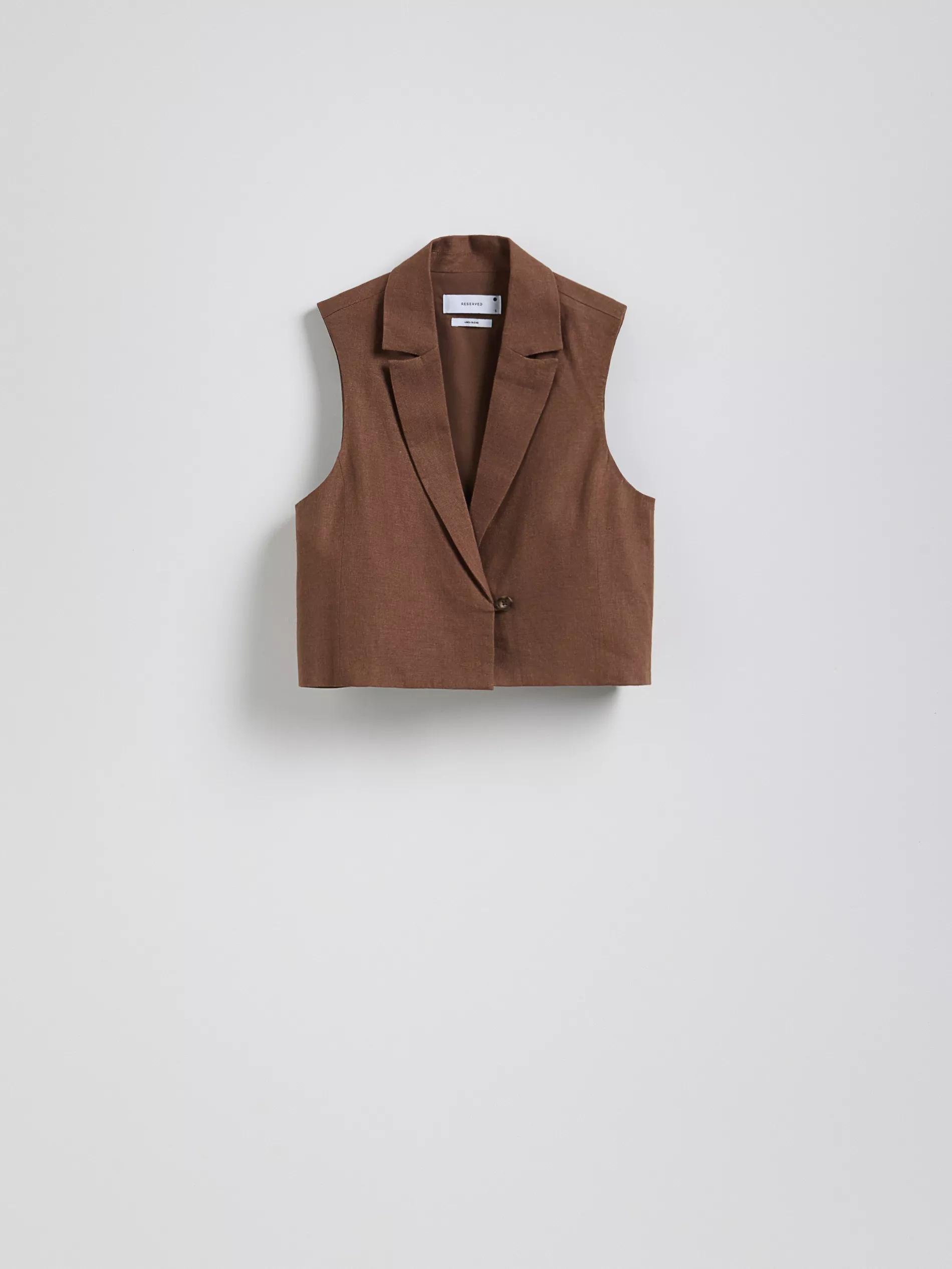 Brown Cropped Linen Rich Vest, , large image number 4