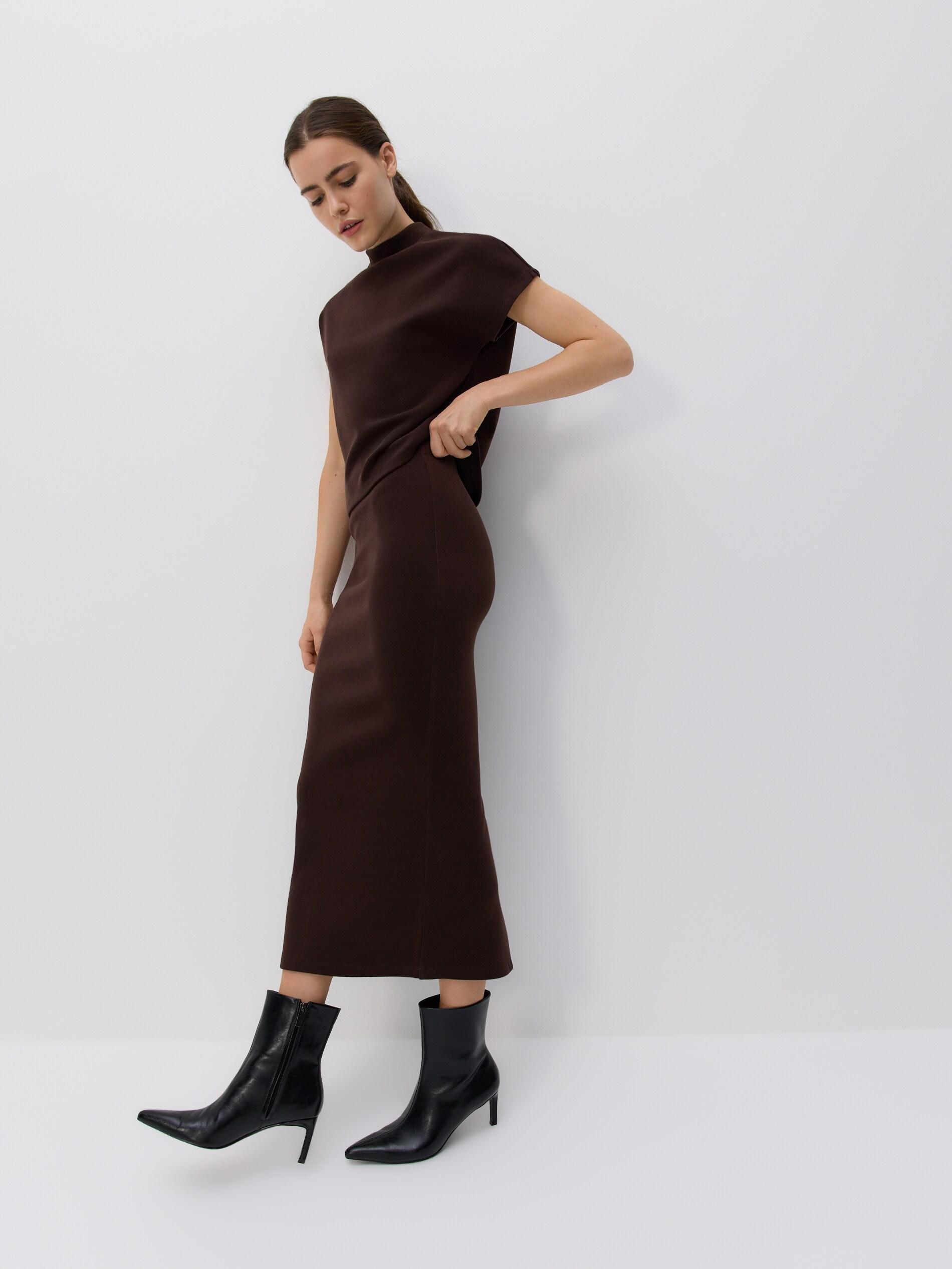 DARK BROWN Fitted midi skirt, Brown, large image number 0