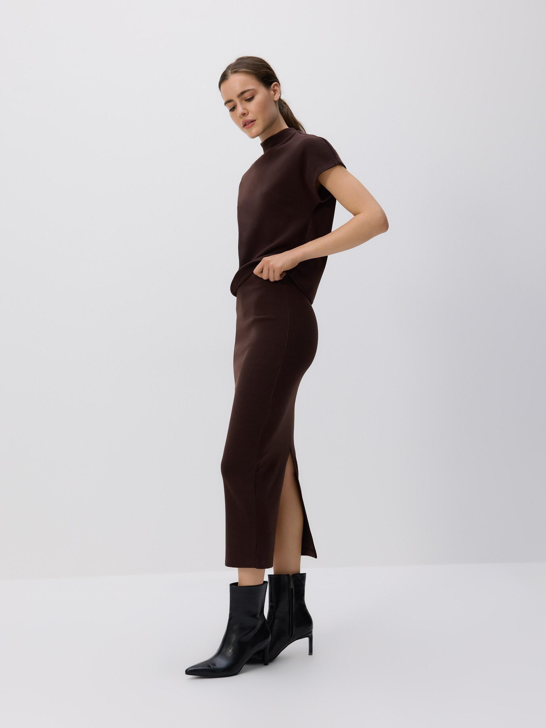 DARK BROWN Fitted midi skirt, Brown, large image number 1