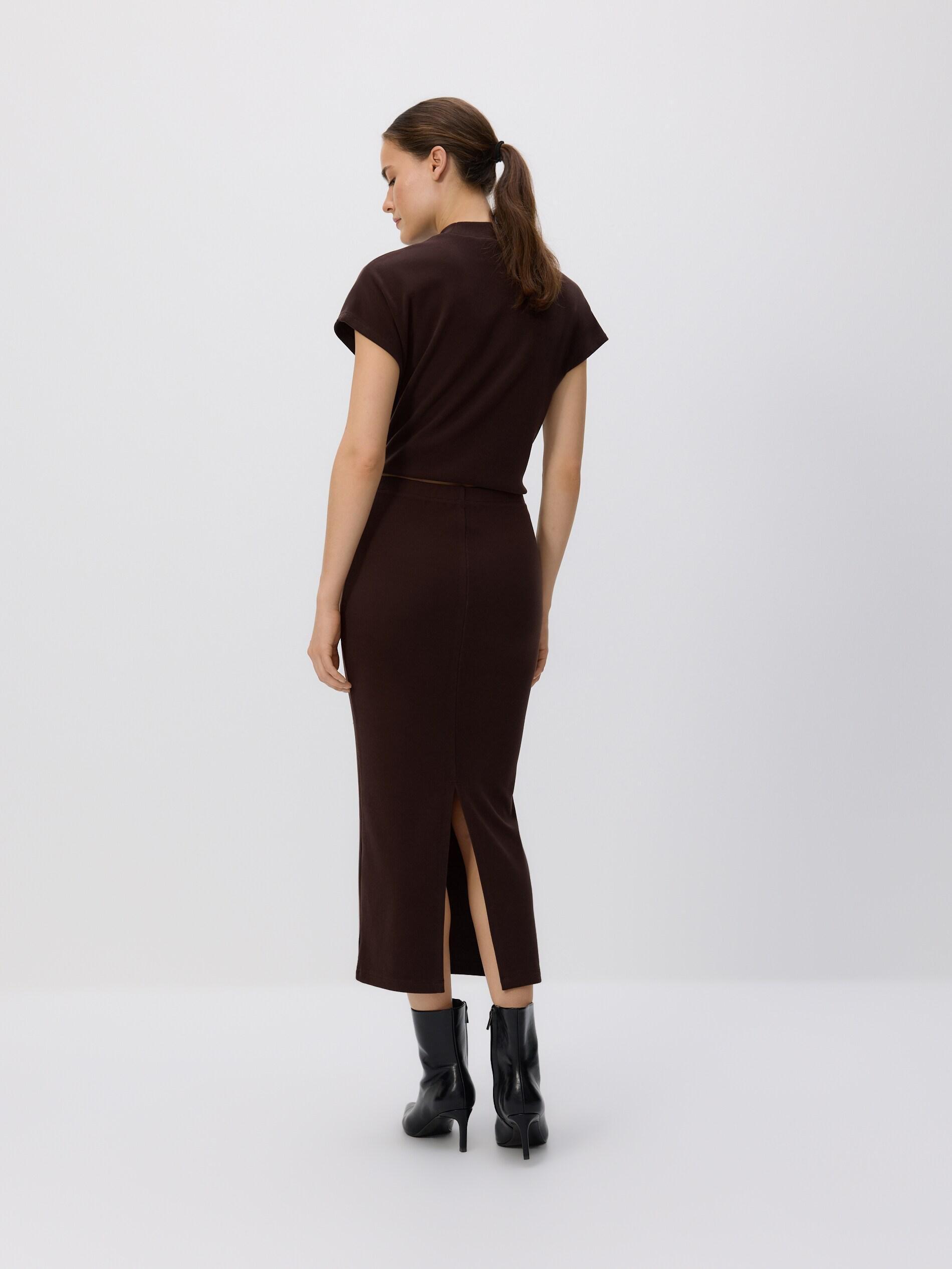 DARK BROWN Fitted midi skirt, Brown, large image number 3