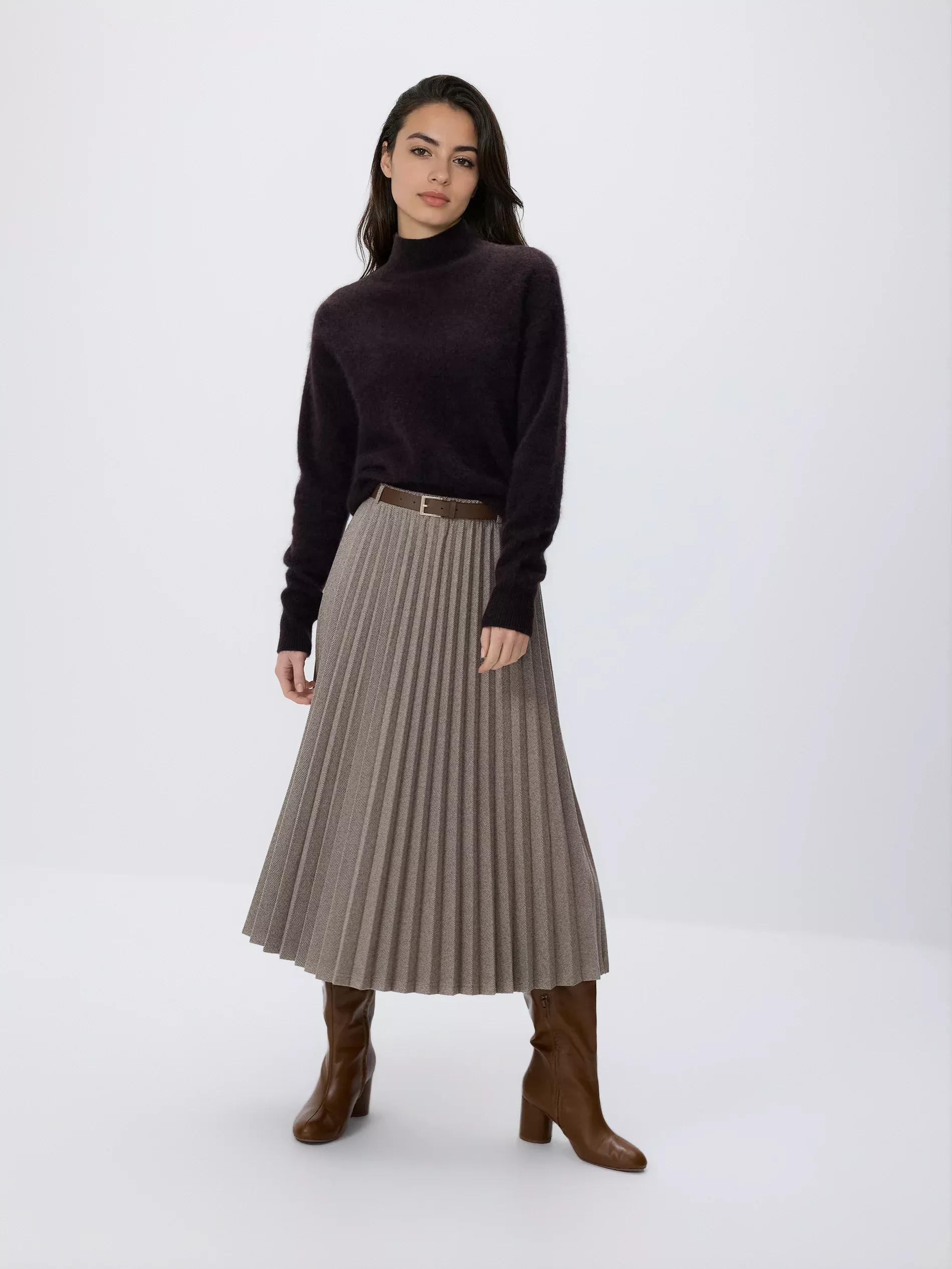Beige Pleated Midi Skirt With Tie Waist, Beige, large image number 0