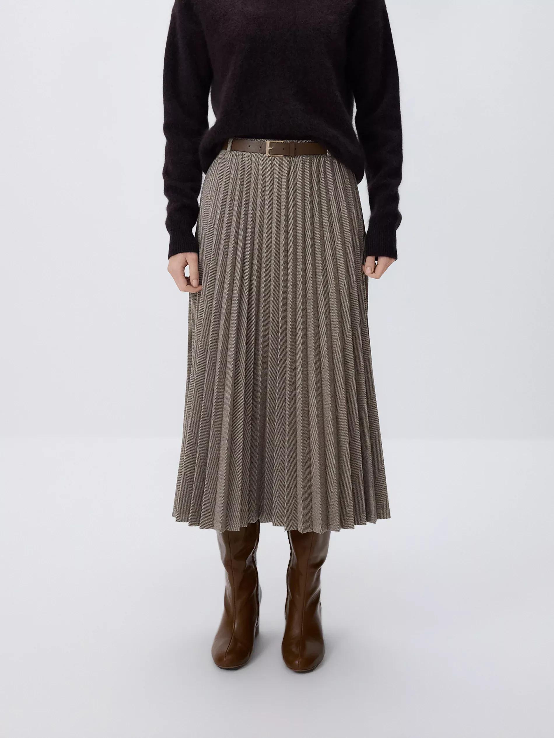 Beige Pleated Midi Skirt With Tie Waist, Beige, large image number 1