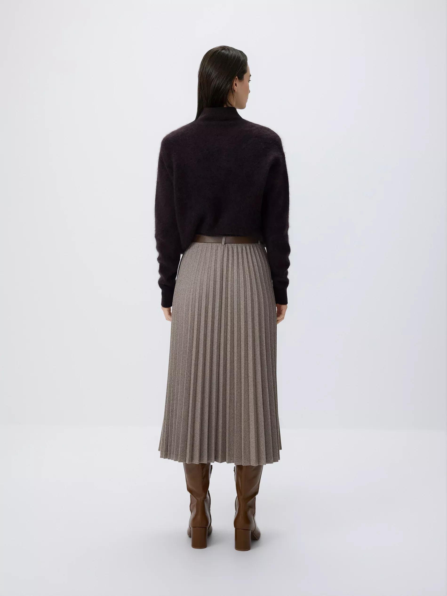 Beige Pleated Midi Skirt With Tie Waist, Beige, large image number 2