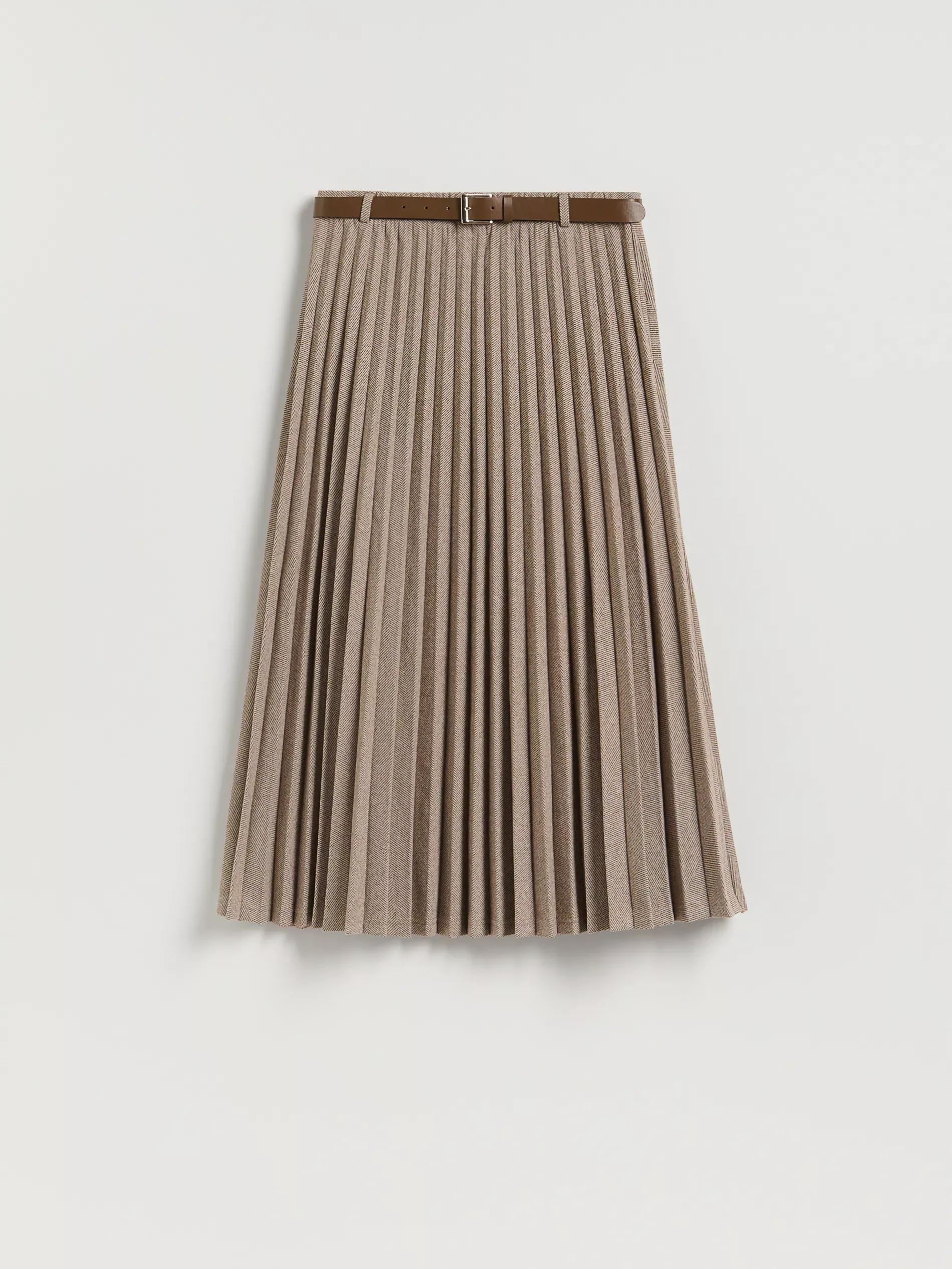 Beige Pleated Midi Skirt With Tie Waist, Beige, large image number 3