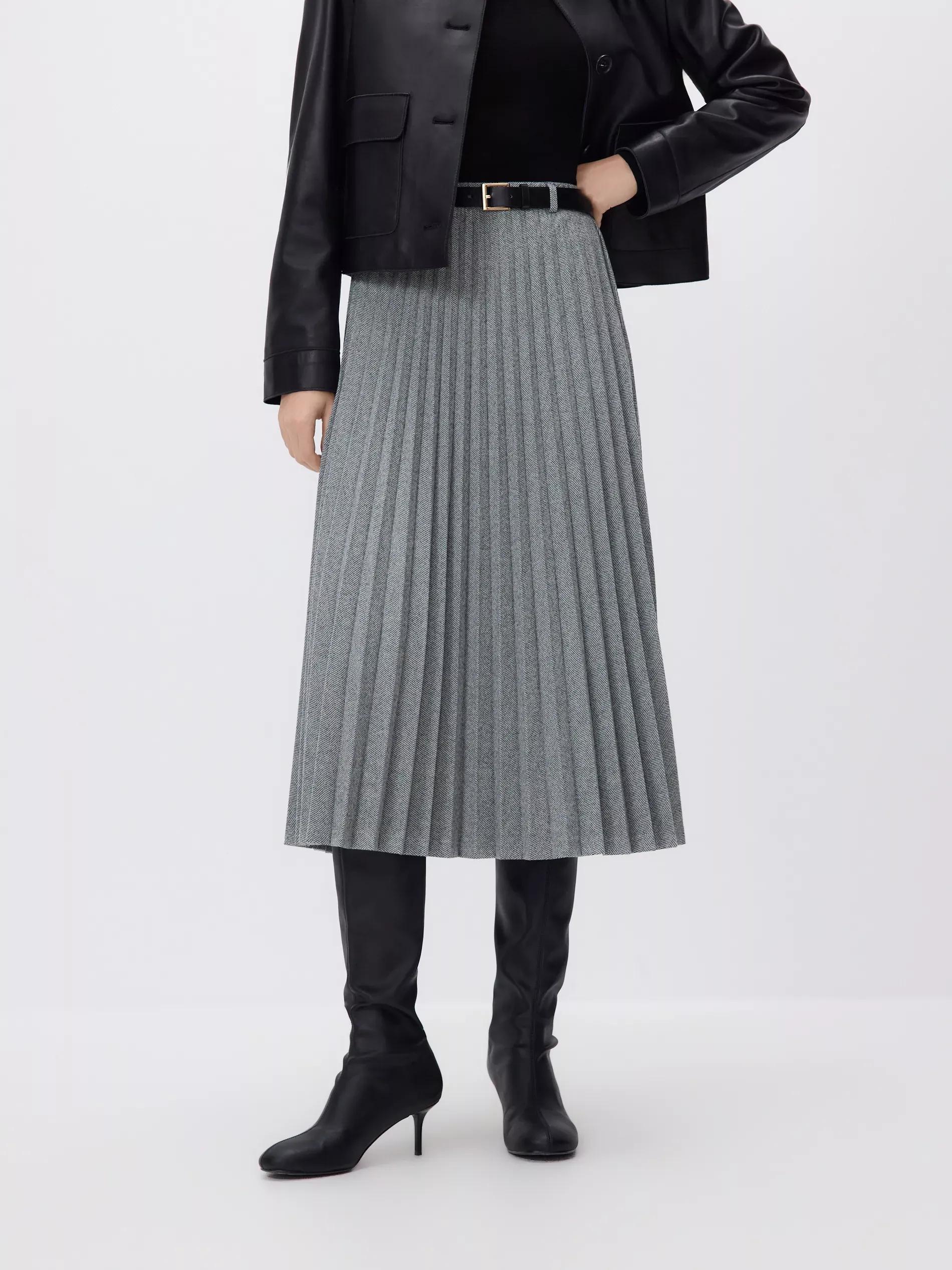 Grey Pleated Midi Skirt With Tie Waist, Light grey, large image number 0