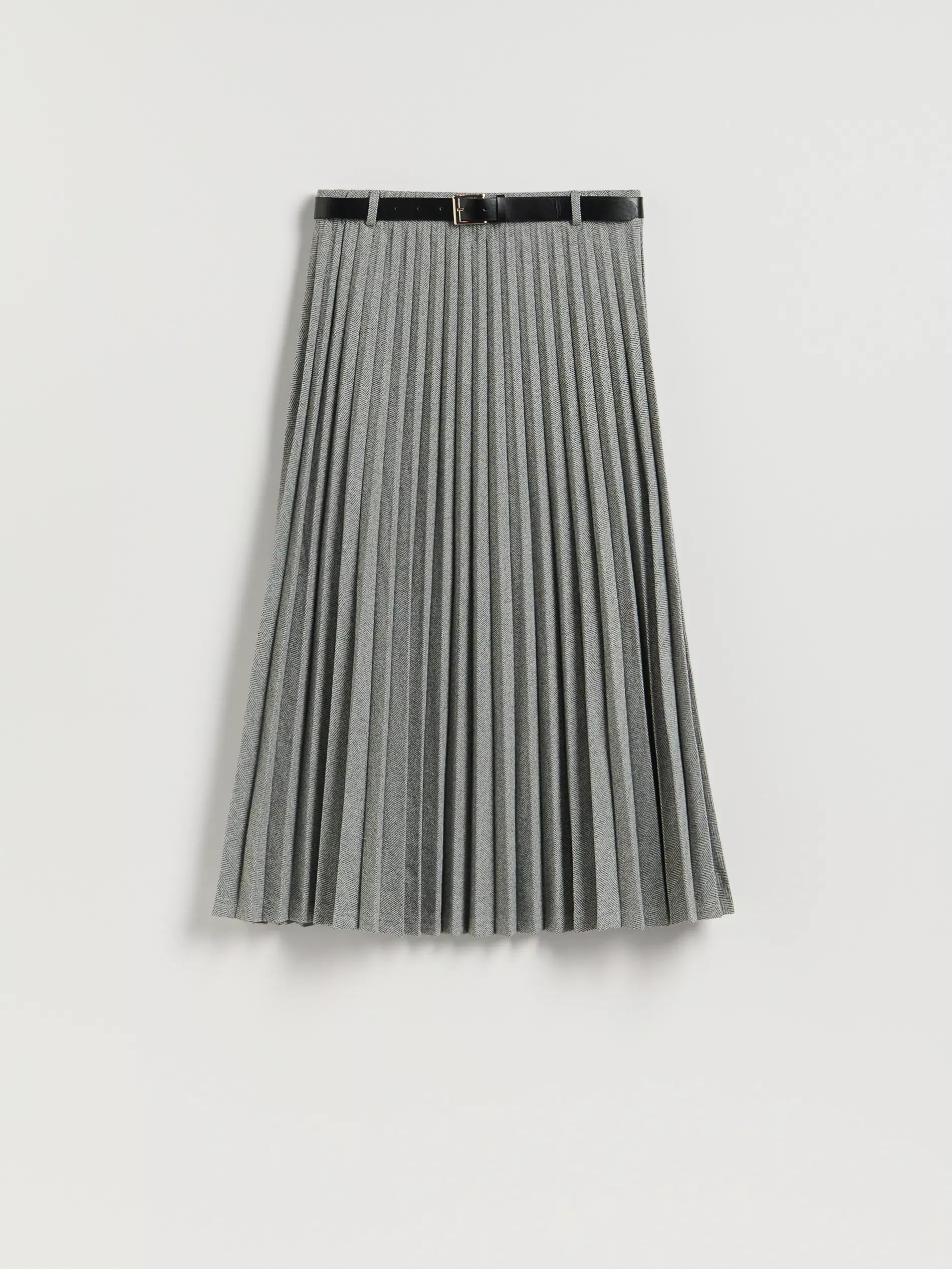 Grey Pleated Midi Skirt With Tie Waist, Light grey, large image number 0