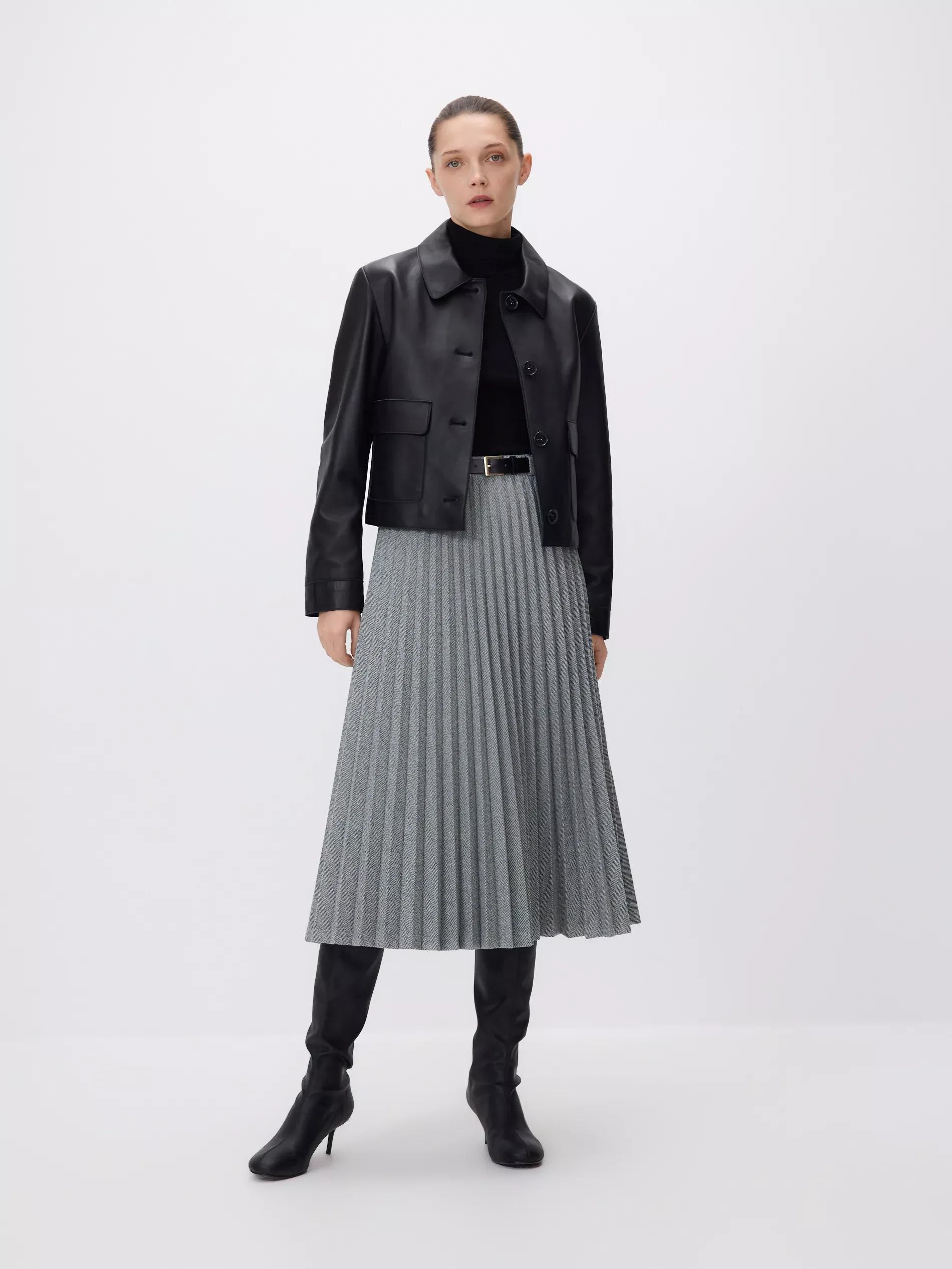 Grey Pleated Midi Skirt With Tie Waist, Light grey, large image number 1