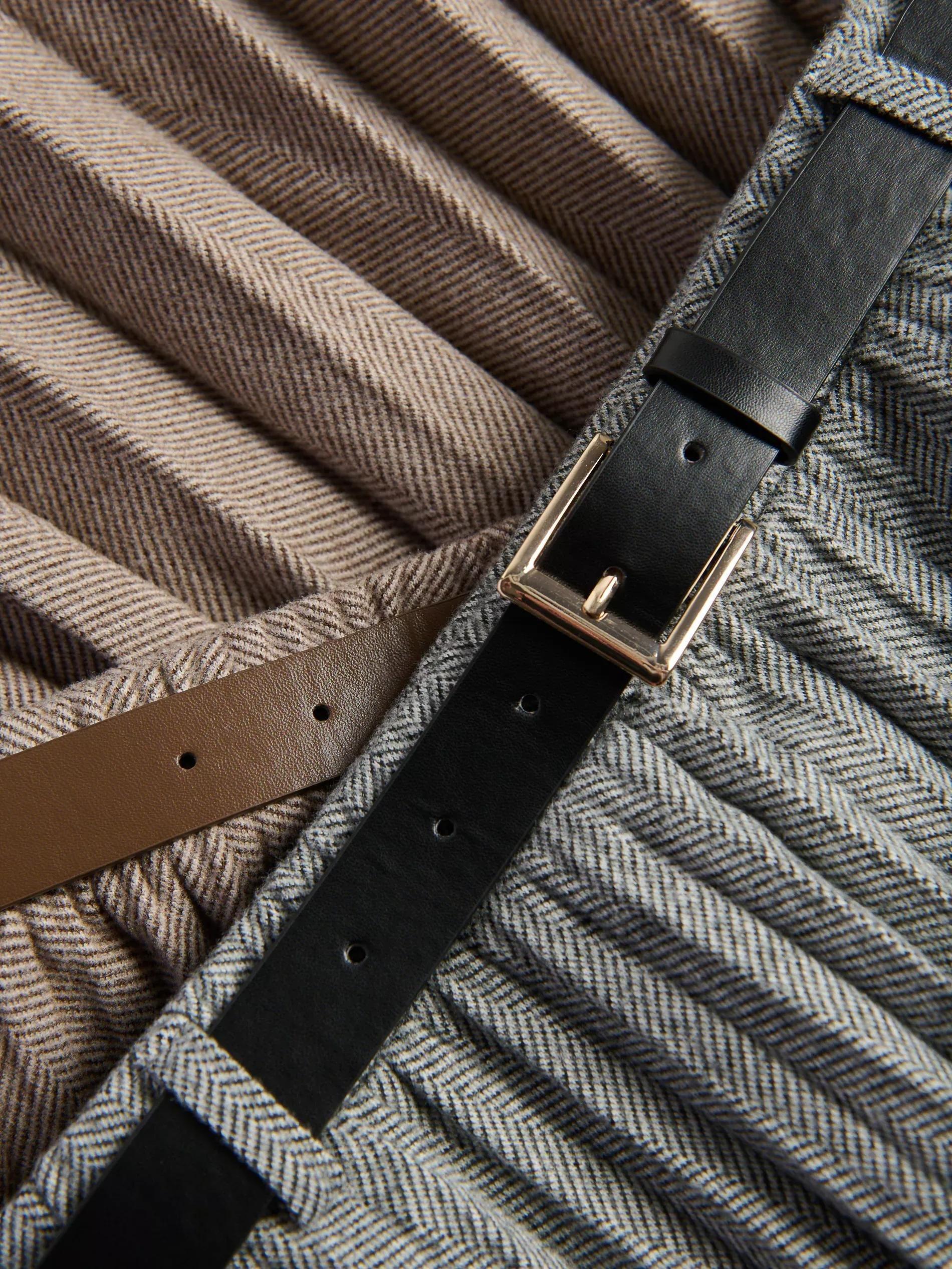 Grey Pleated Midi Skirt With Tie Waist, Light grey, large image number 1