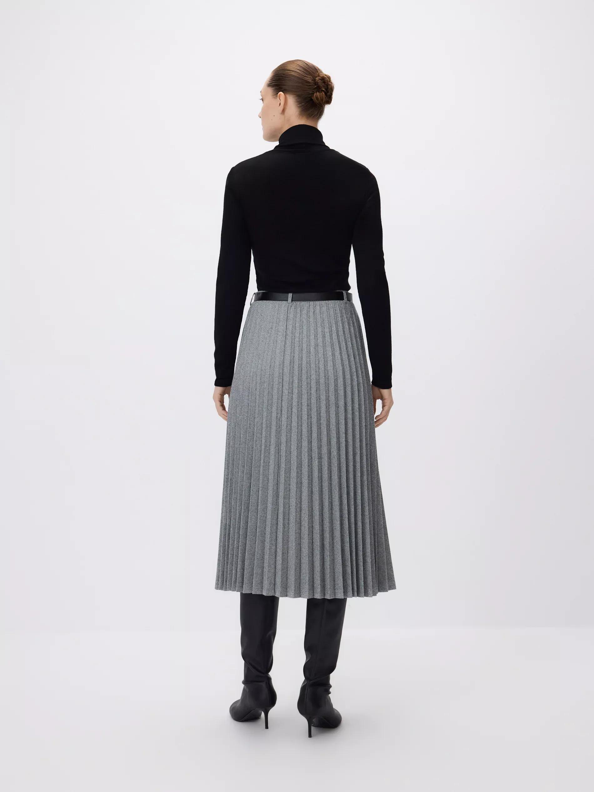 Grey Pleated Midi Skirt With Tie Waist, Light grey, large image number 2