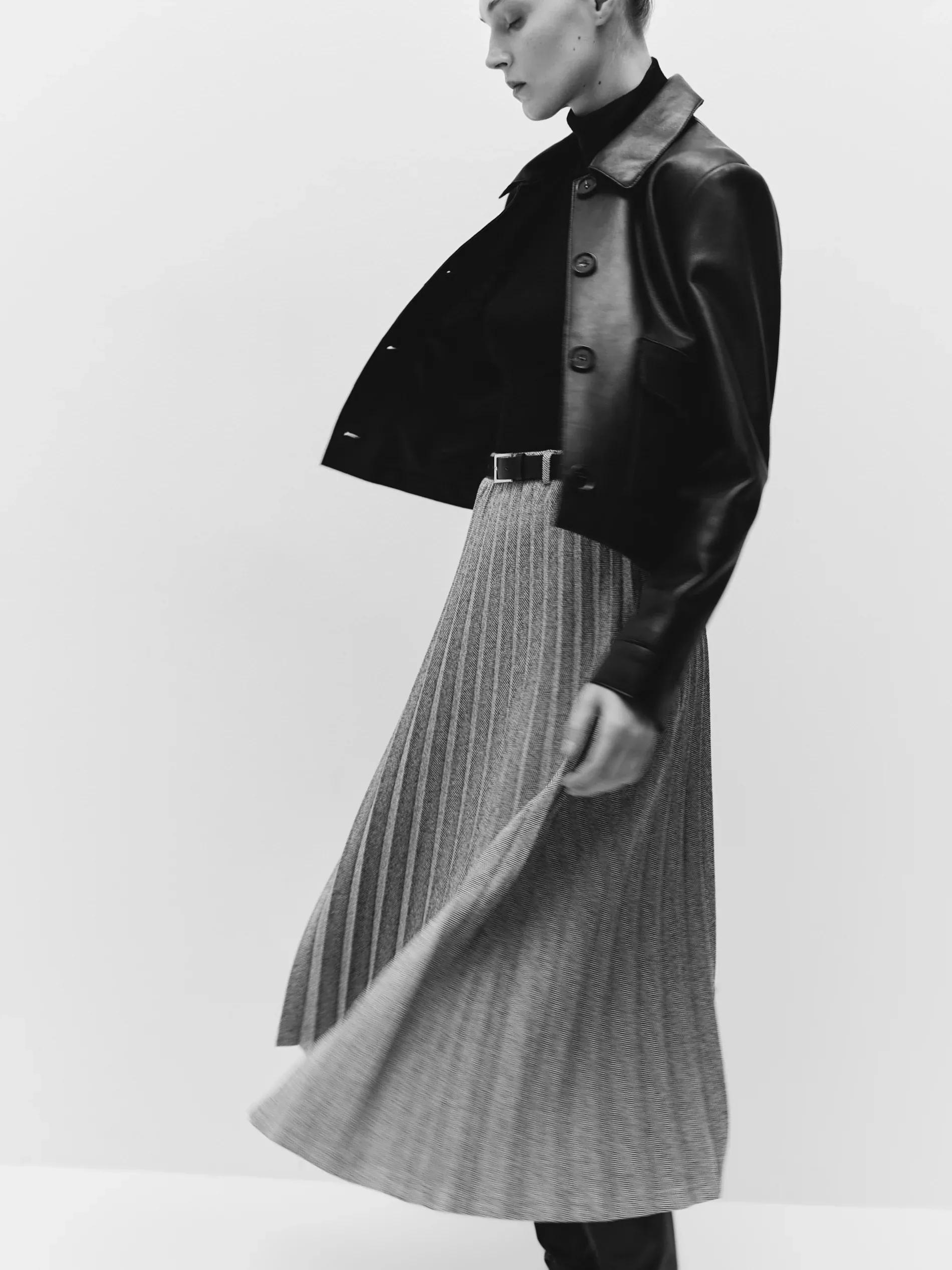 Grey Pleated Midi Skirt With Tie Waist, Light grey, large image number 3