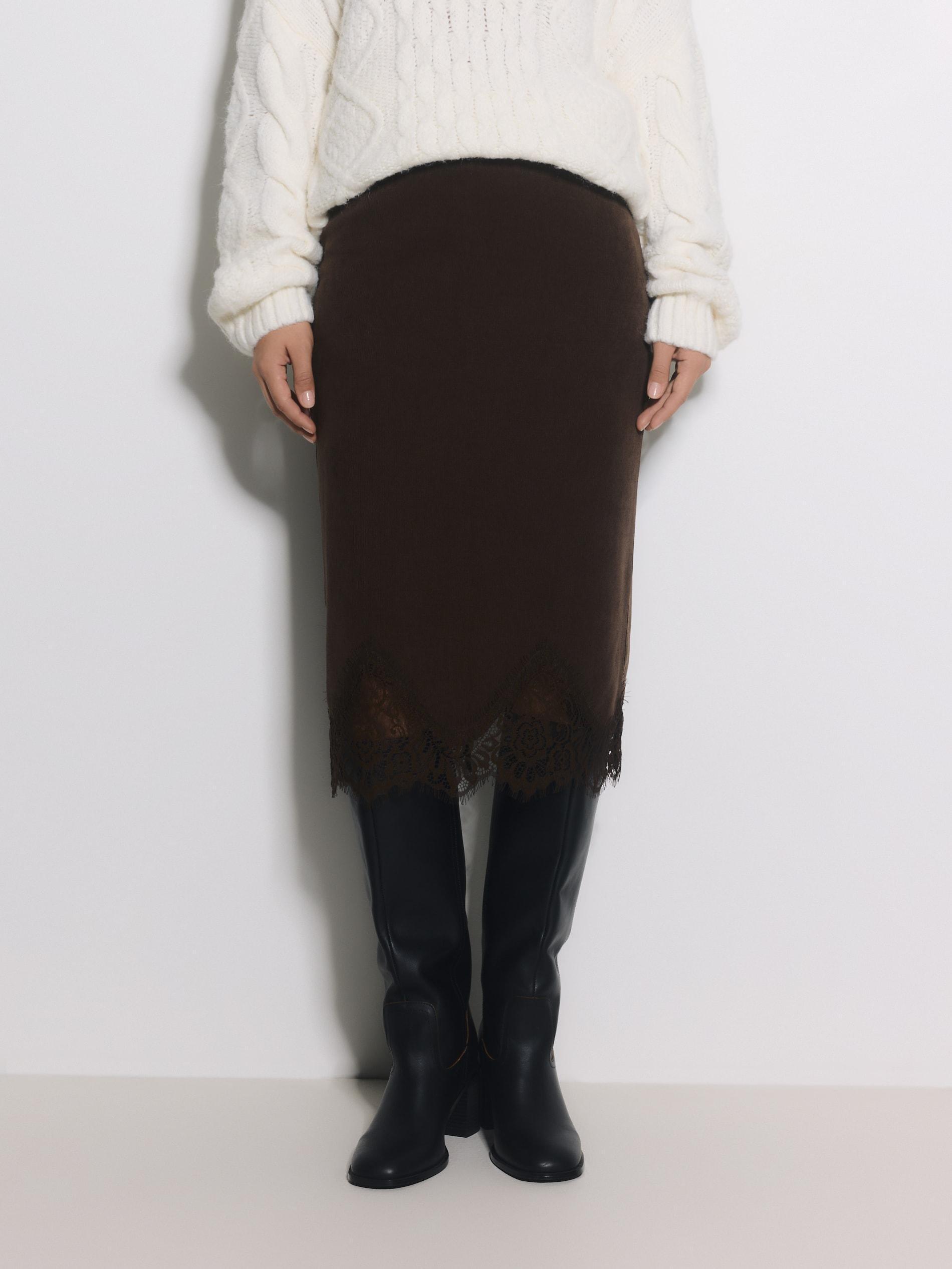 Brown Skirt With Lace, Brown, large image number 3