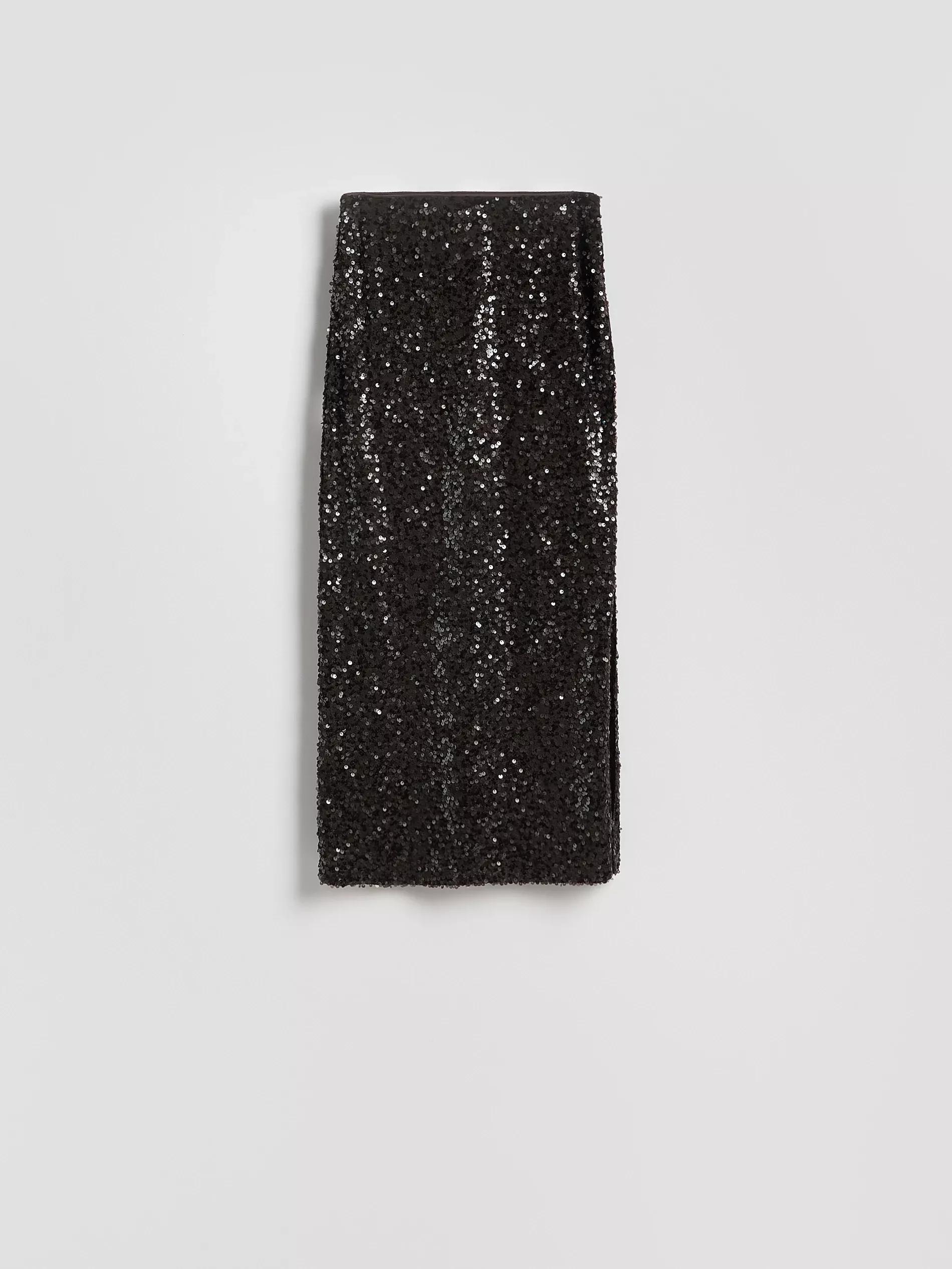 Brown Sequin Midi Skirt, Brown, large image number 4