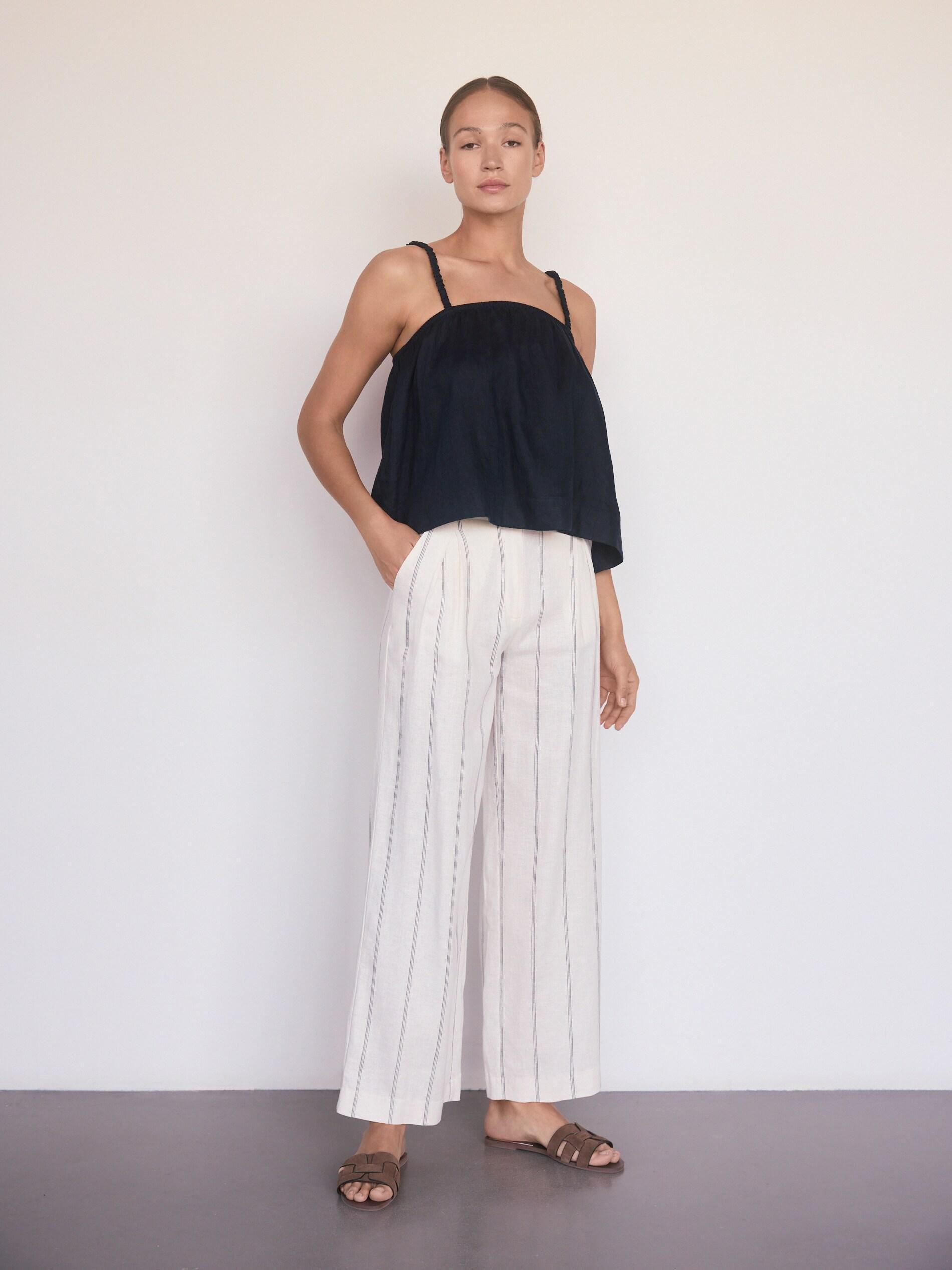 Multicolour Linen Rich Wide Leg Trousers, Multicolor, large image number 0