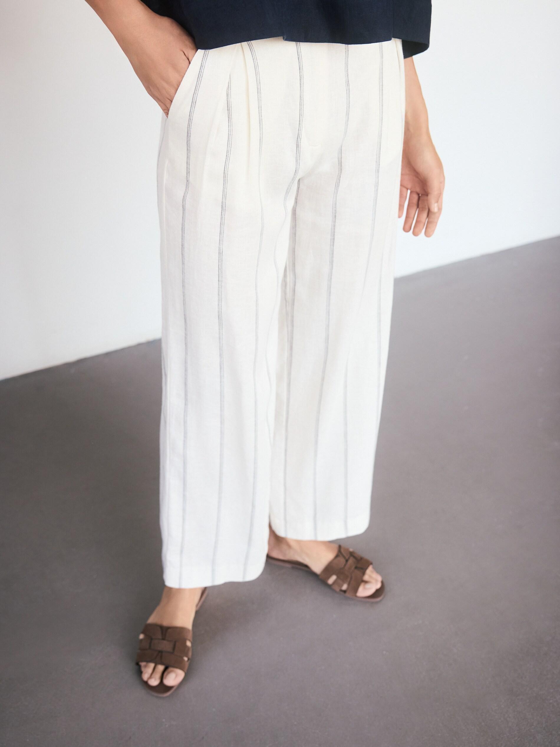 Multicolour Linen Rich Wide Leg Trousers, Multicolor, large image number 3