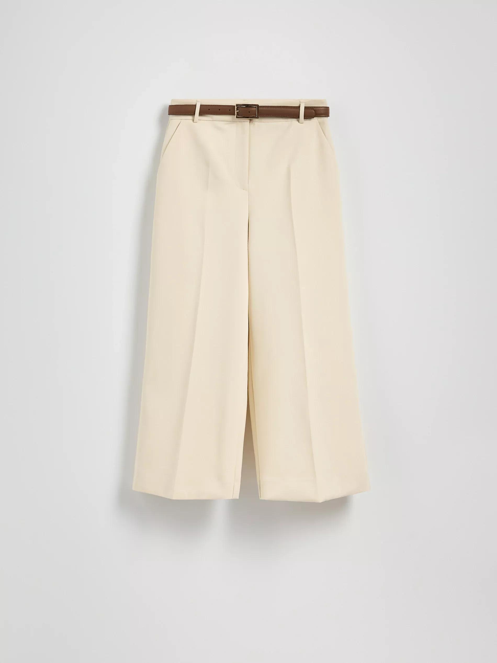 Cream Wide-Leg Trousers With Belt, , large image number 0