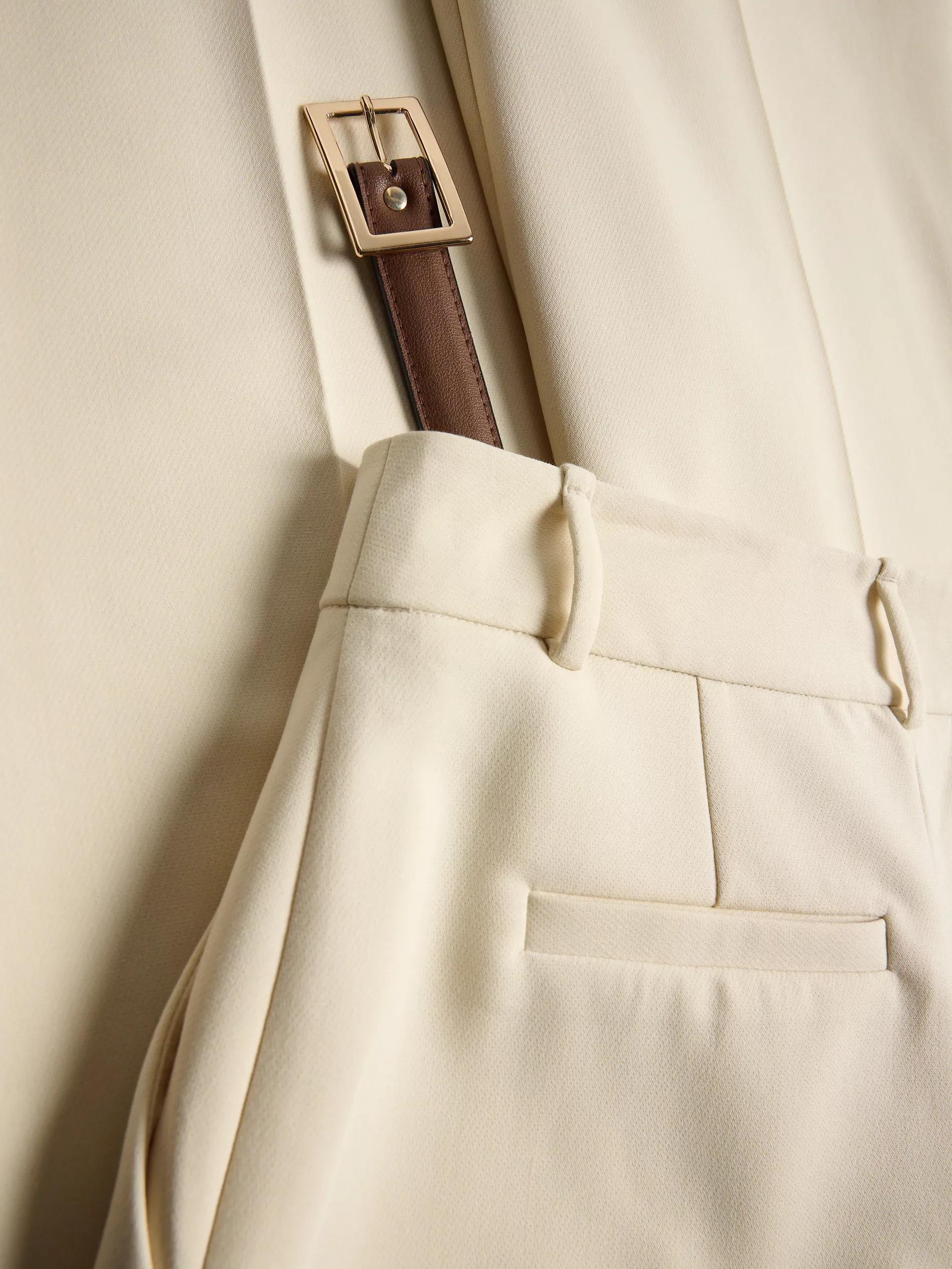 Cream Wide-Leg Trousers With Belt, , large image number 1