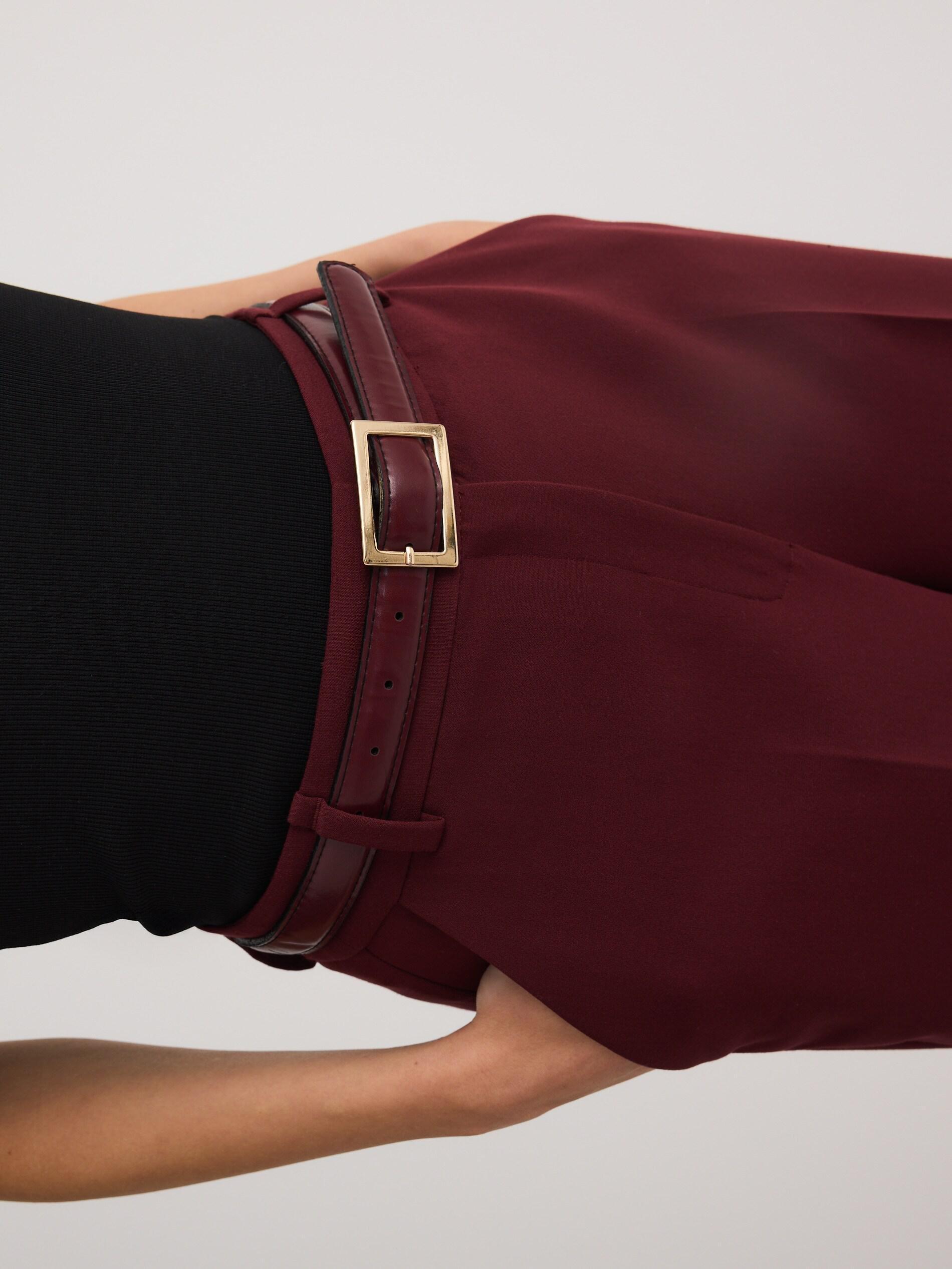 Brown Wide-Leg Trousers With Belt, Burgundy, medium