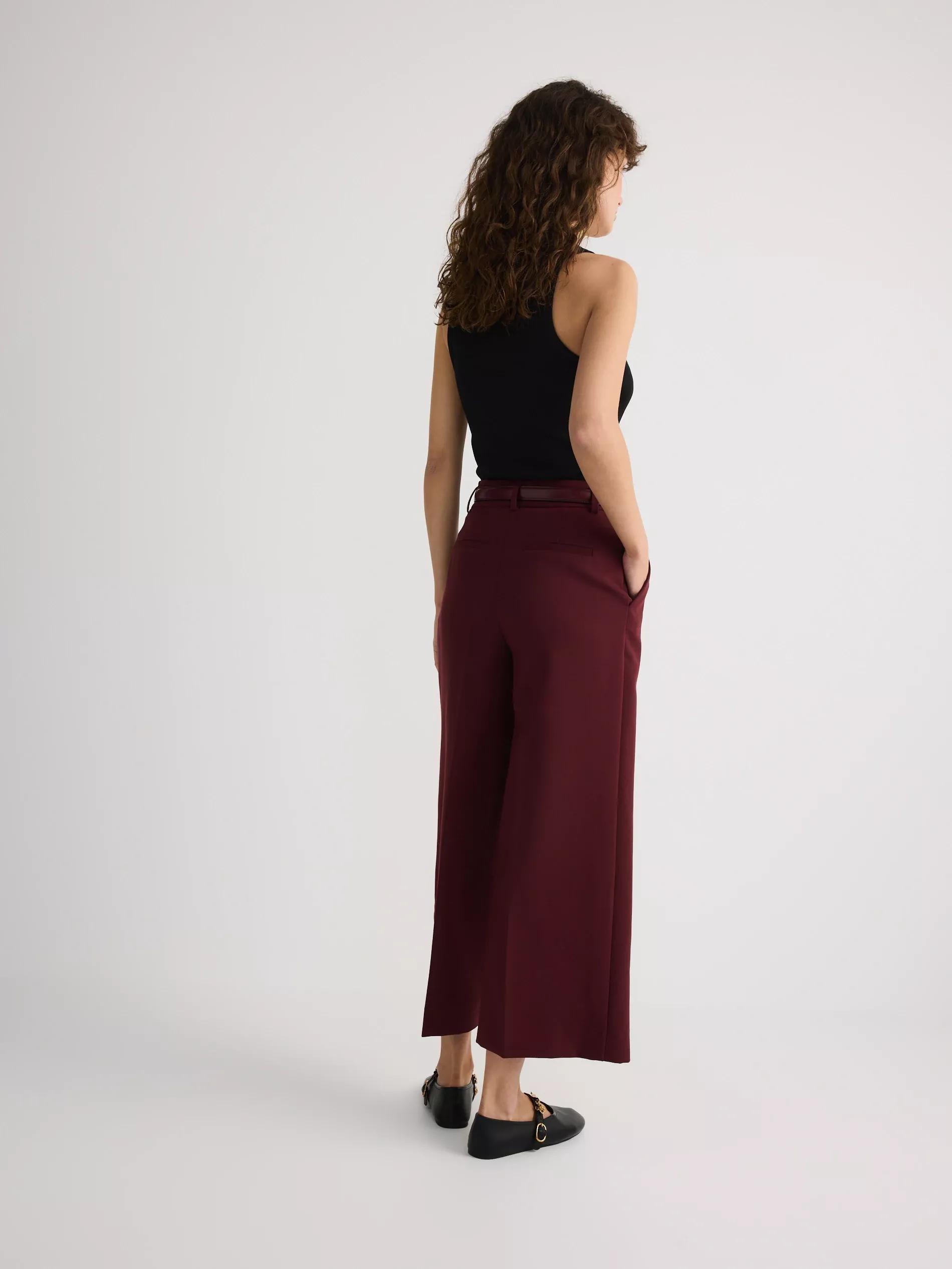 Brown Wide-Leg Trousers With Belt, , large image number 3