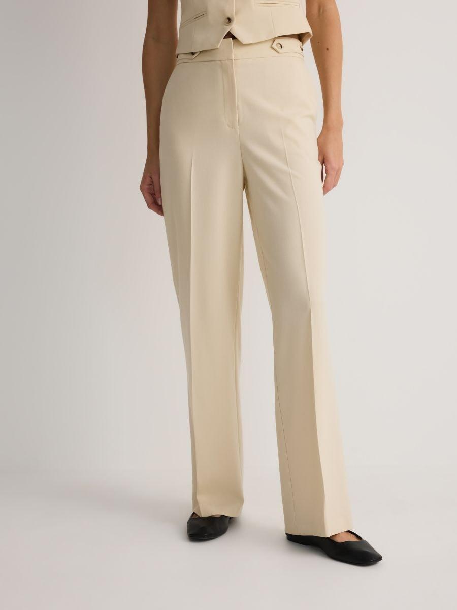 Cream Straight-Fit Trousers With Creases, , large image number 0