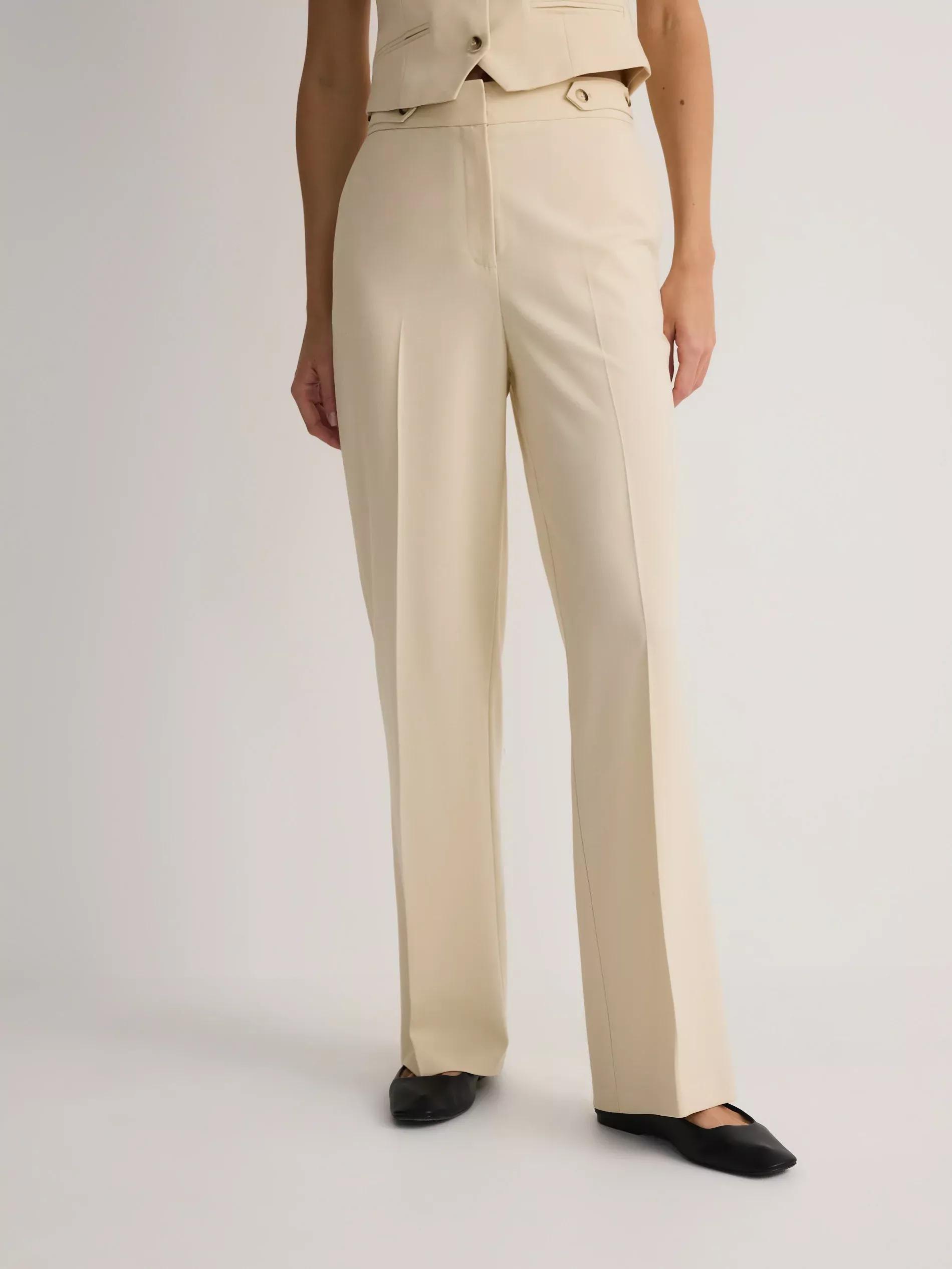 Cream Straight-Fit Trousers With Creases, , large image number 0