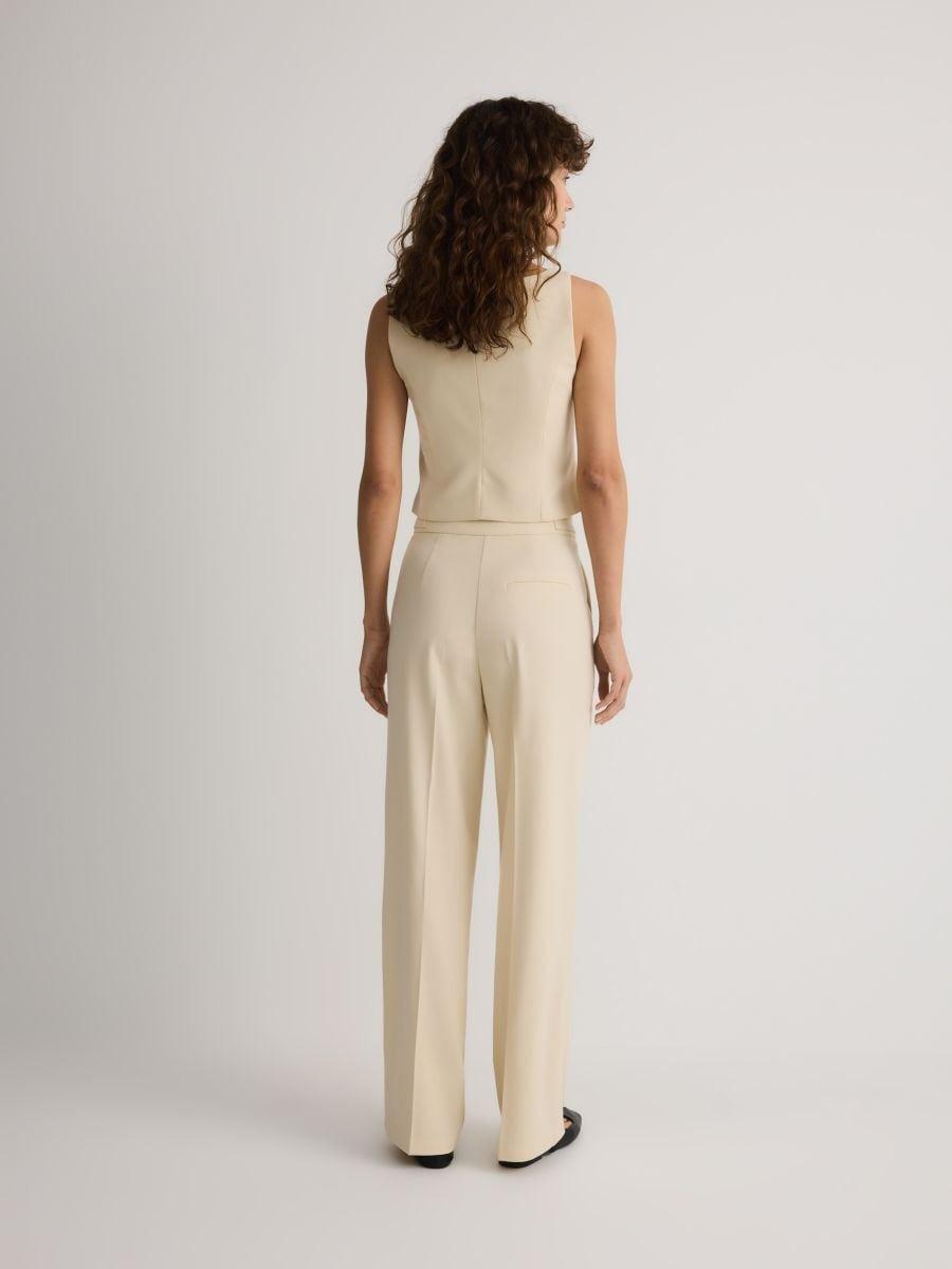 Cream Straight-Fit Trousers With Creases, , large image number 2