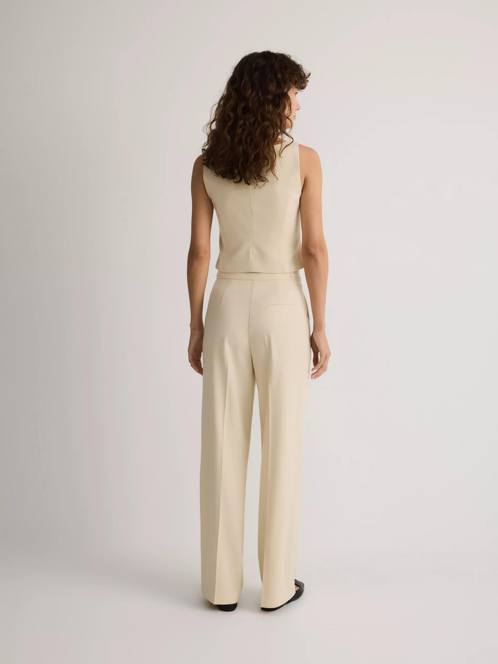 Cream Straight-Fit Trousers With Creases, , large image number 3