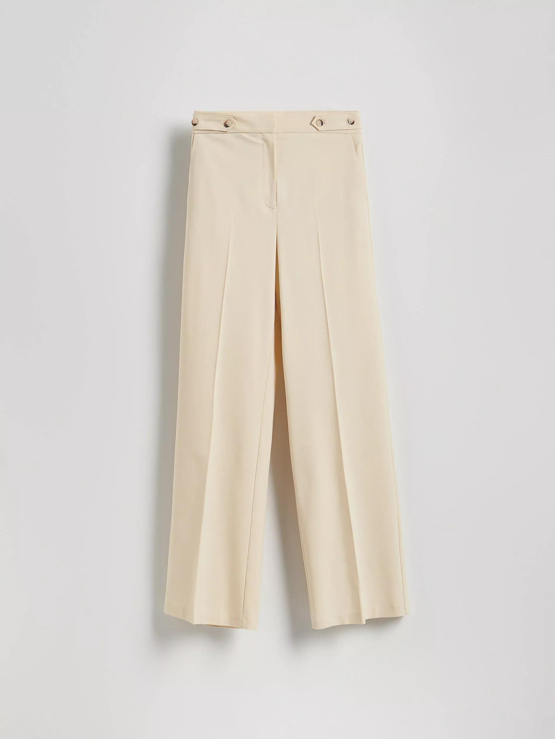 Cream Straight-Fit Trousers With Creases, , large image number 4