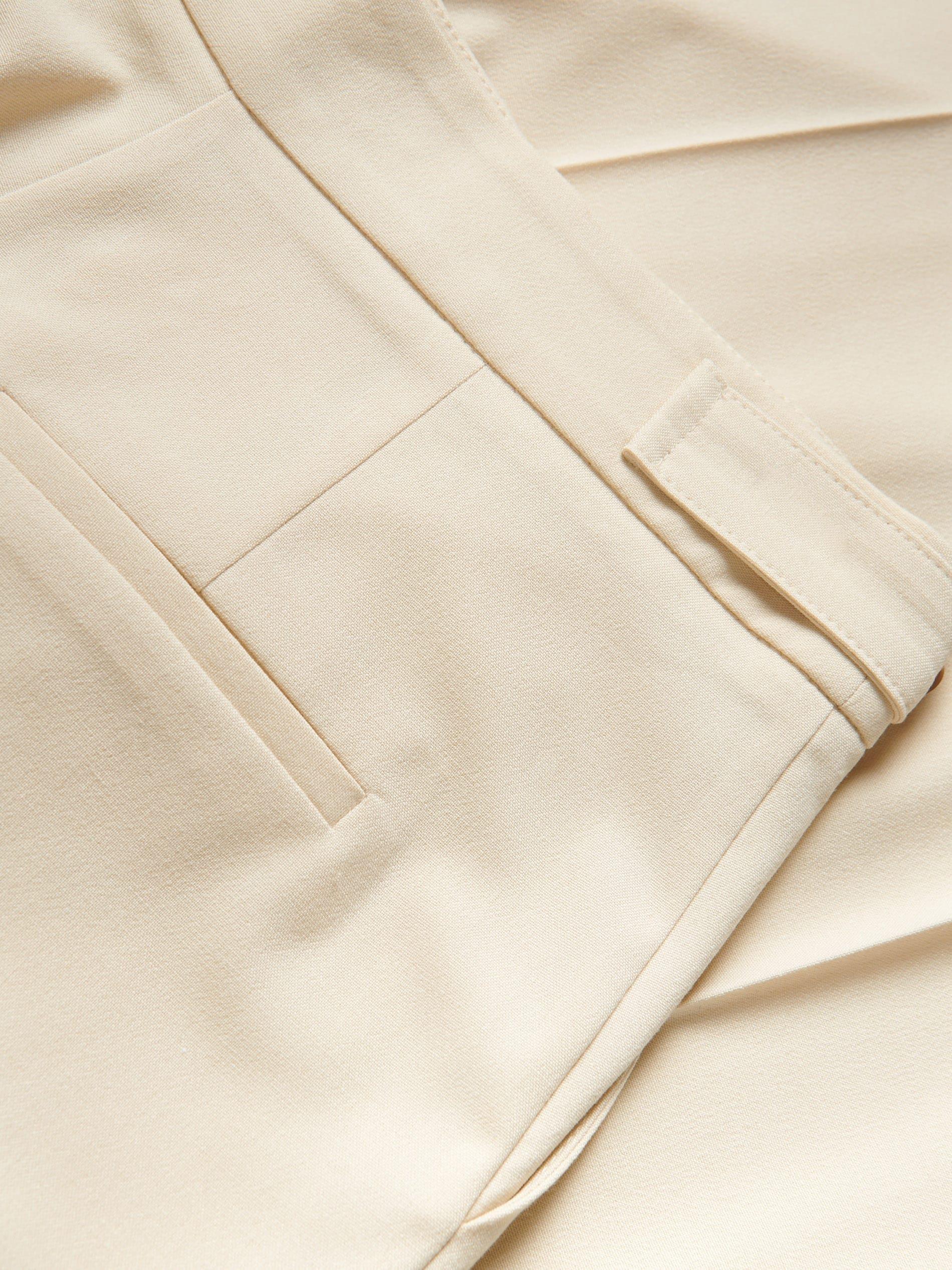 Cream Straight-Fit Trousers With Creases, , large image number 5