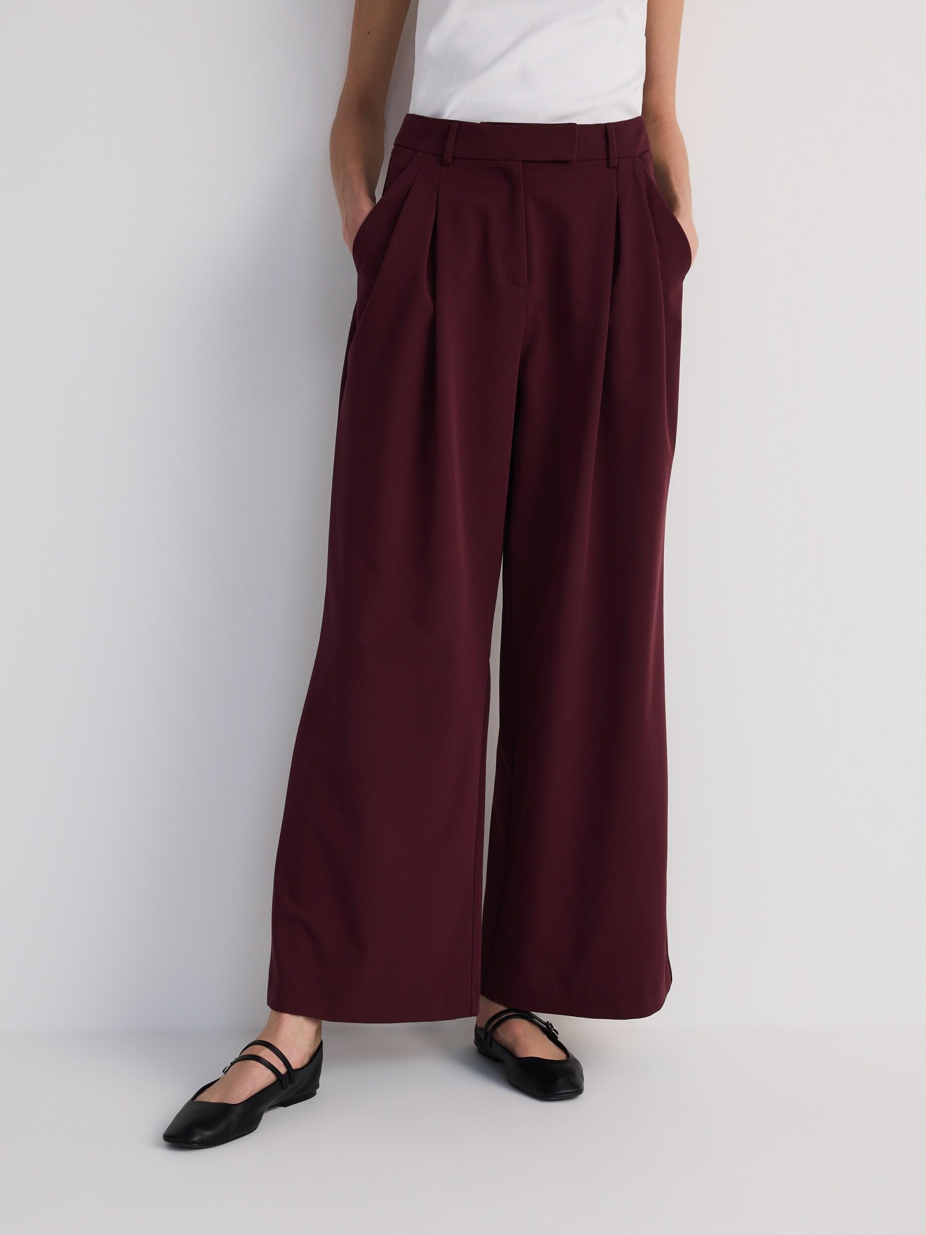 Maroon Wide-Leg Pleated Trousers, Burgundy, large image number 0