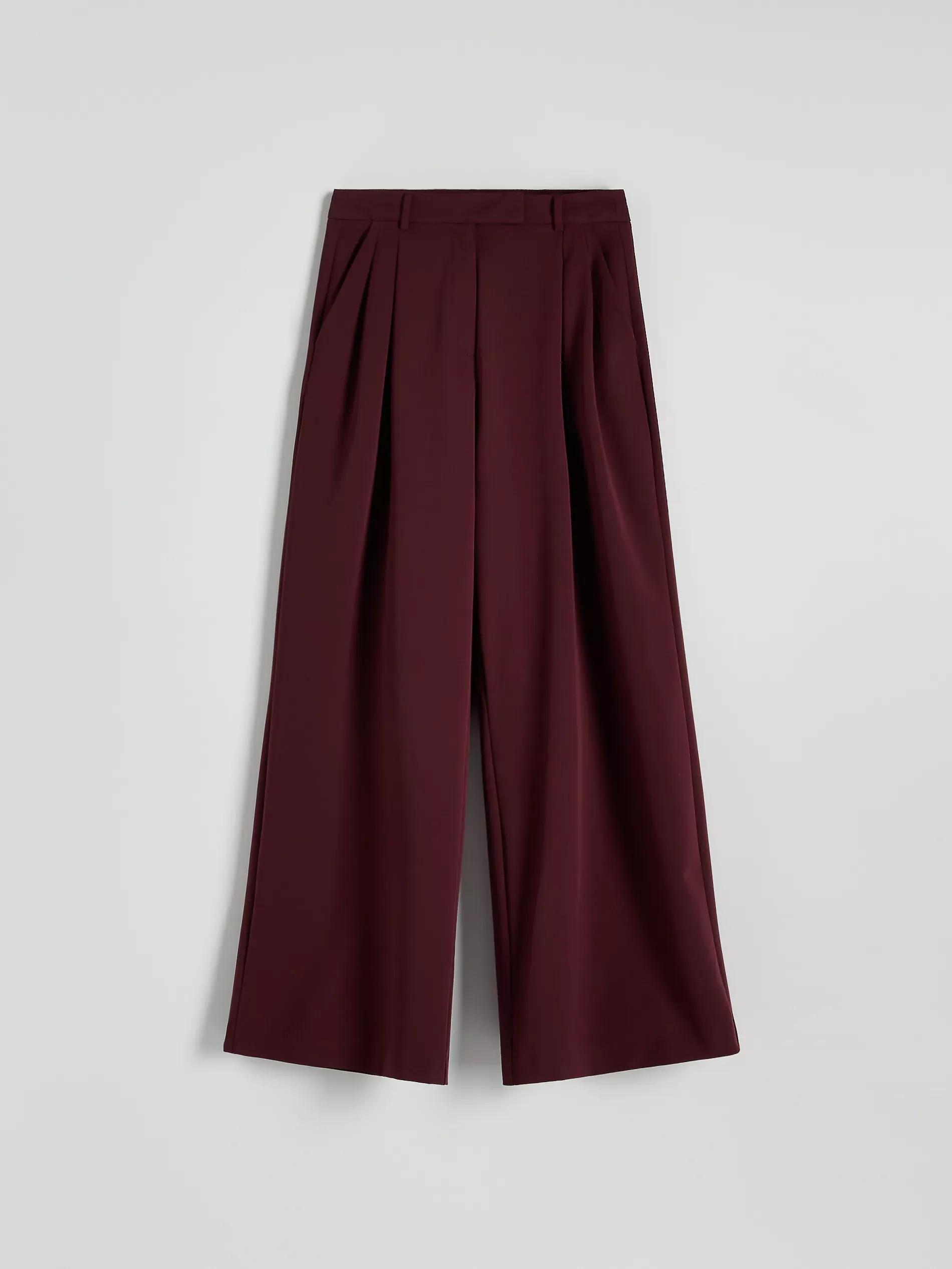 Maroon Wide-Leg Pleated Trousers, , large image number 1