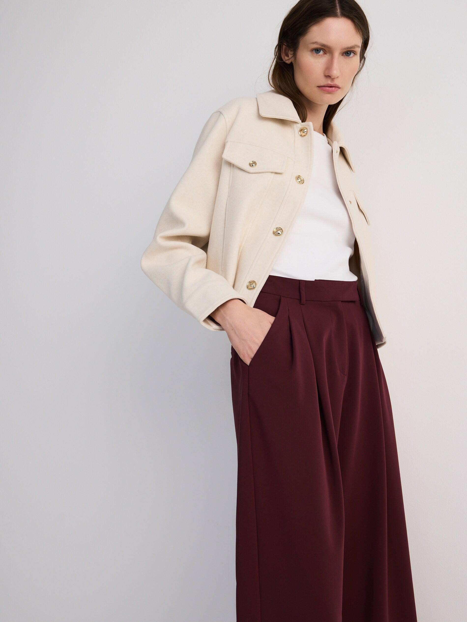 Maroon Wide-Leg Pleated Trousers, Burgundy, large image number 2