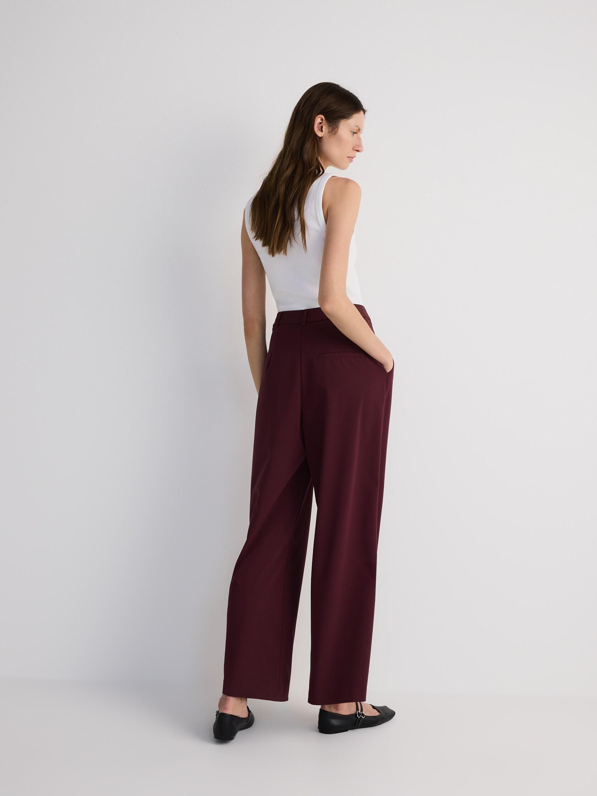 Maroon Wide-Leg Pleated Trousers, Burgundy, large image number 3