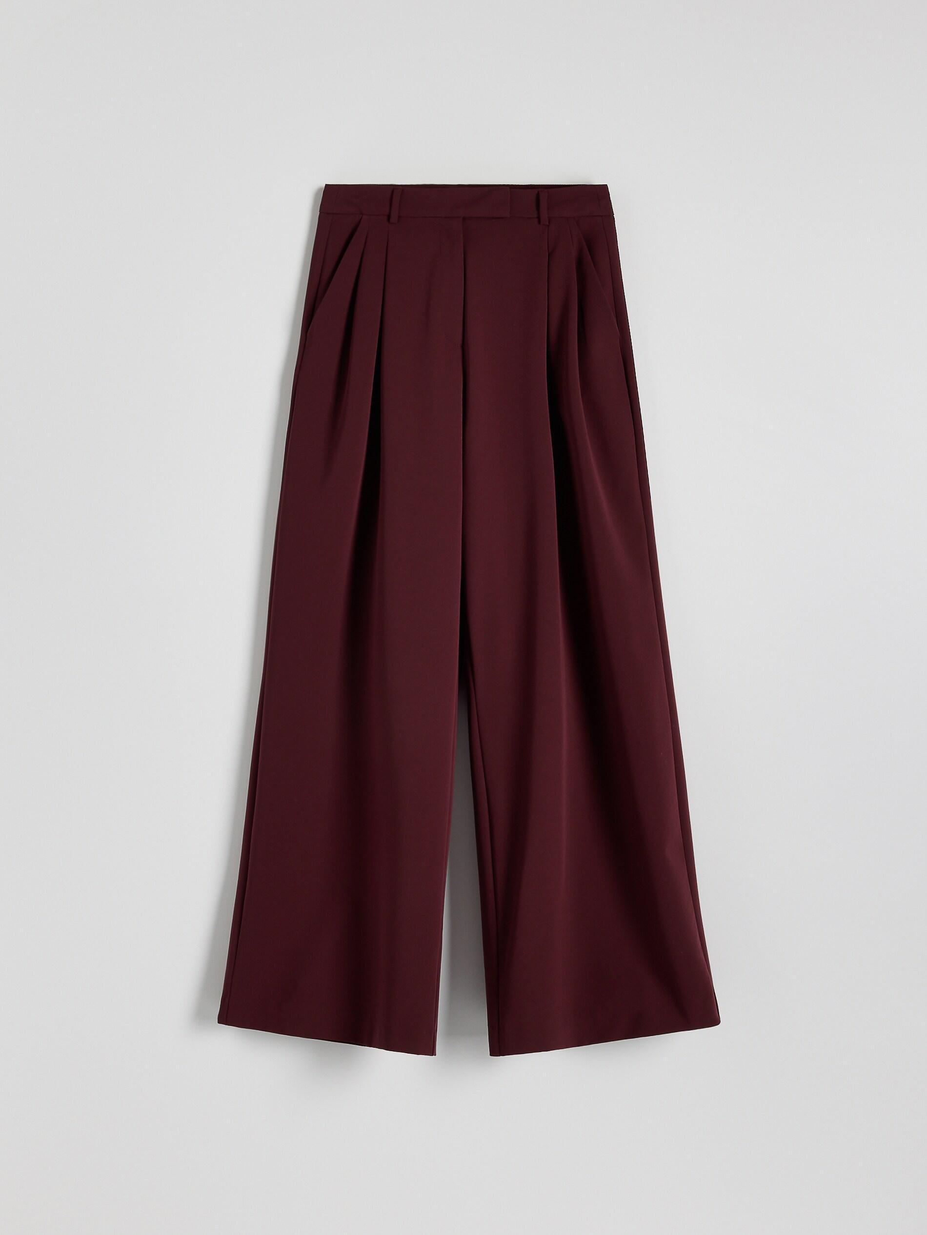 Maroon Wide-Leg Pleated Trousers, , large image number 4