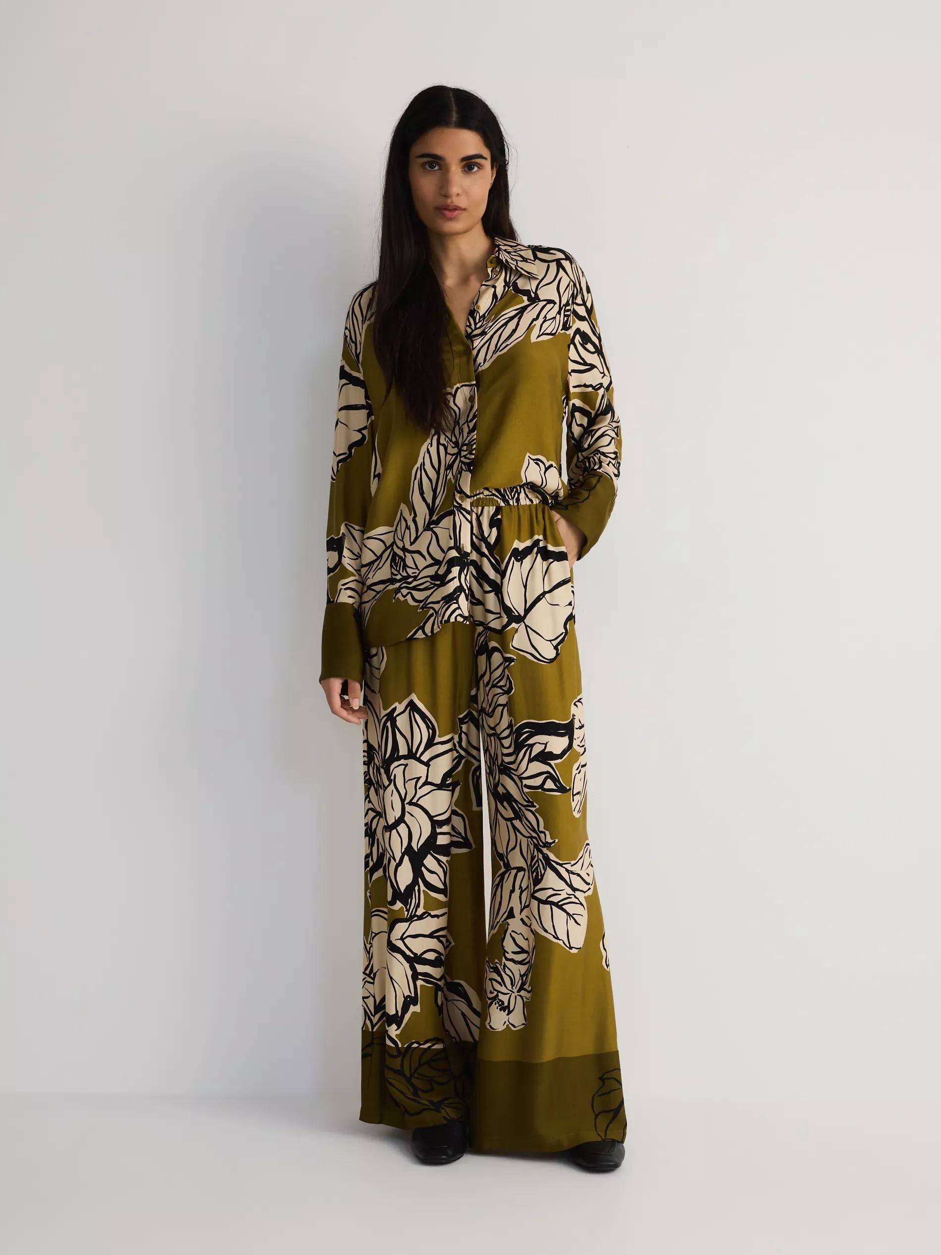 Multicolour Patterned Viscose Trousers, , medium