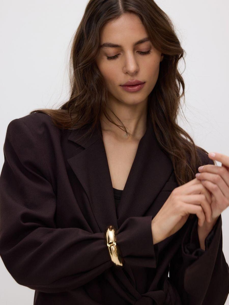 Brown Jacket With Decorative Tie Detail, , medium