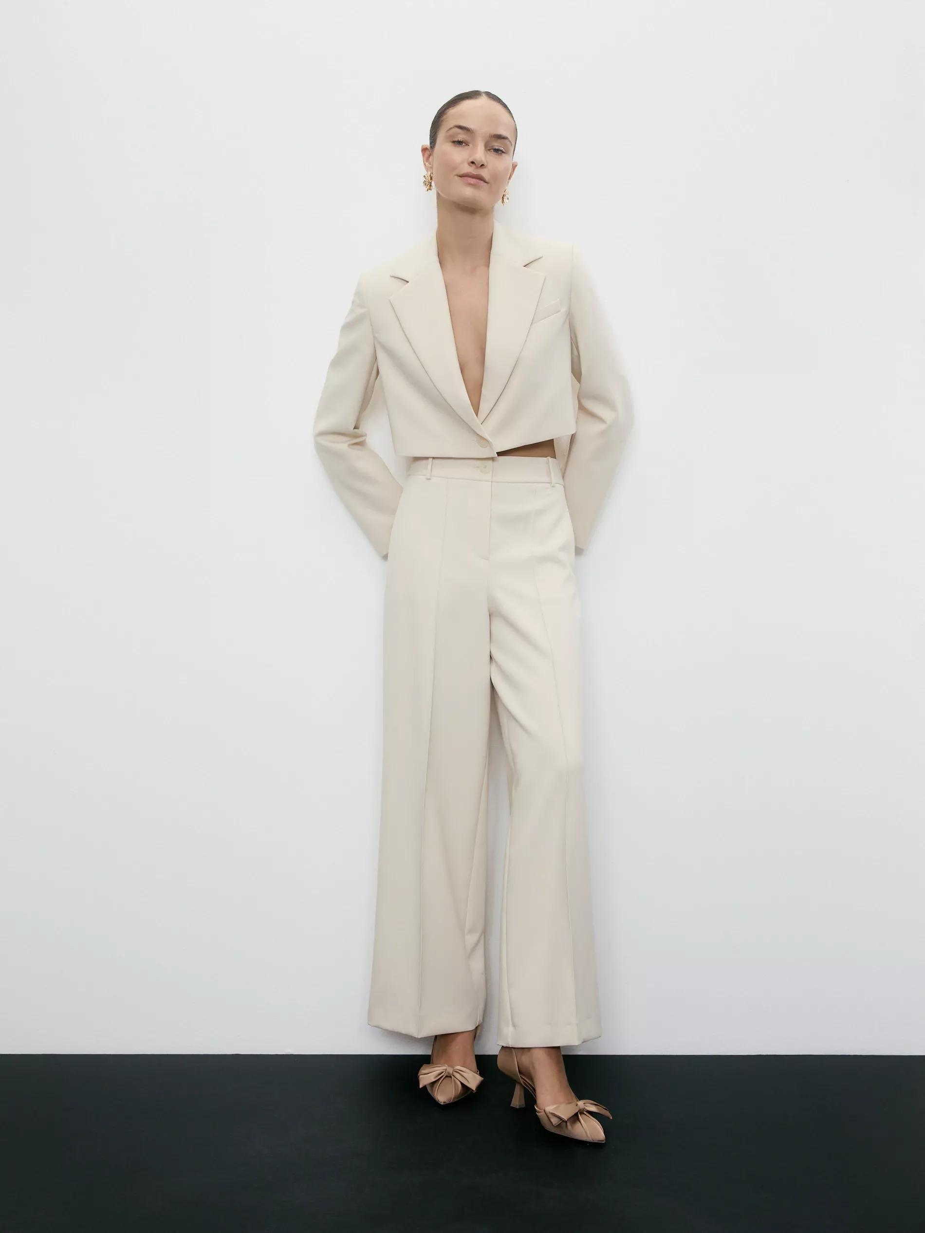 Cream Cropped Blazer, , large image number 2