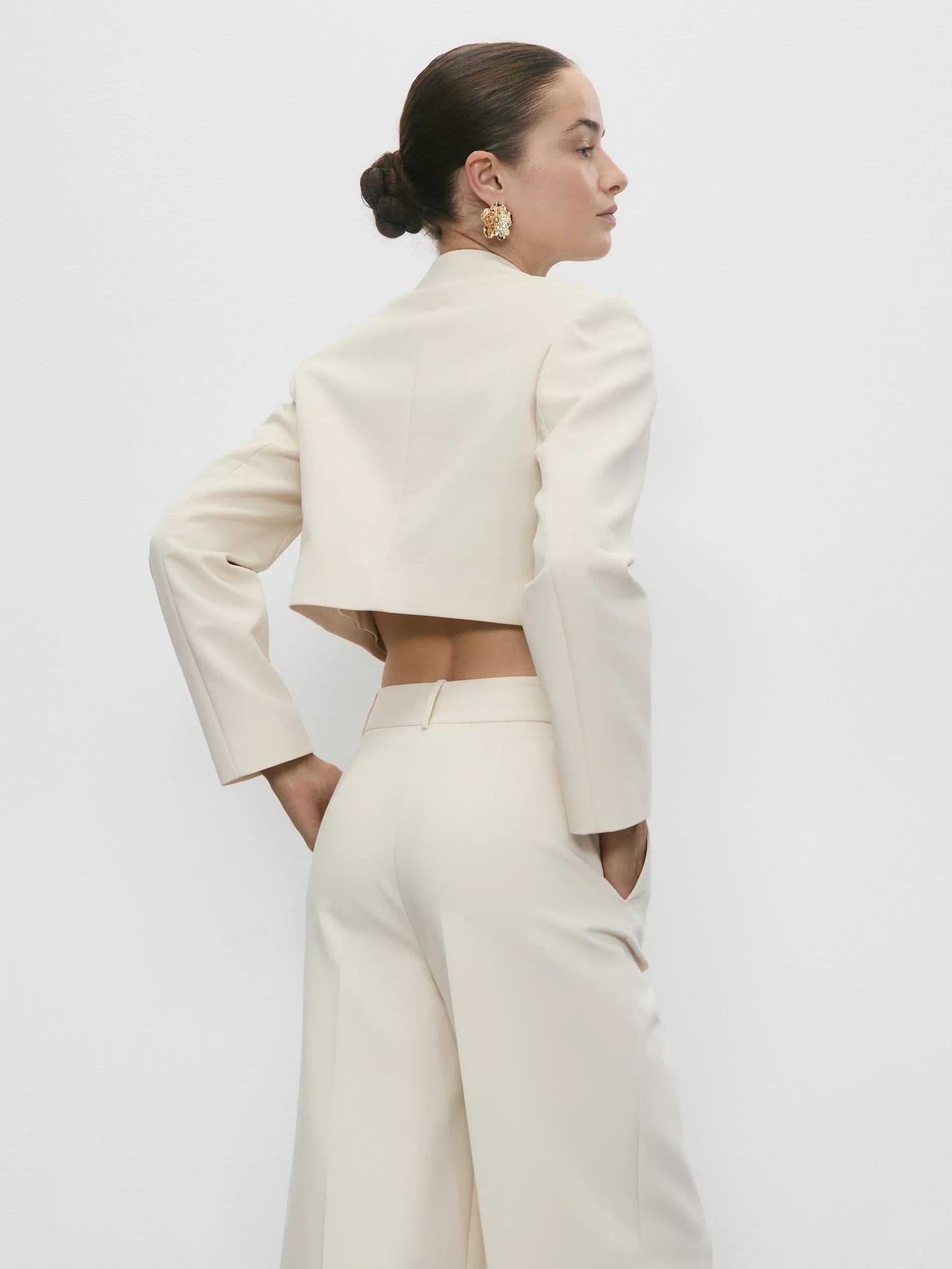 Cream Cropped Blazer, , large image number 3
