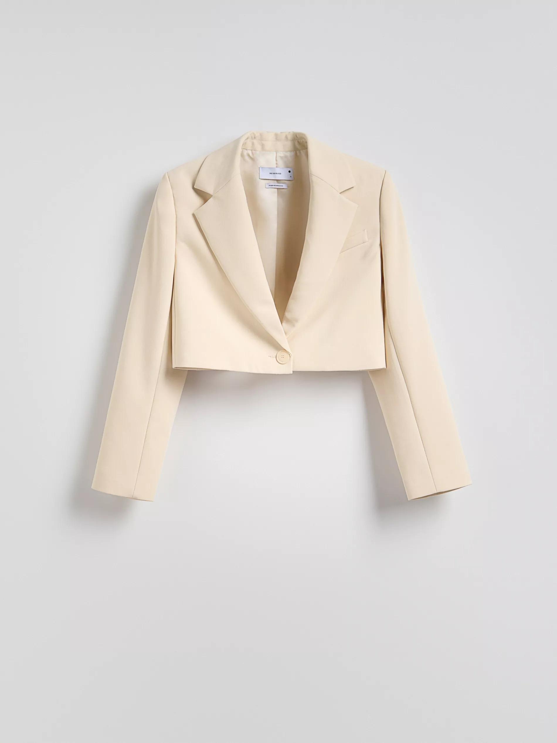Cream Cropped Blazer, , large image number 5