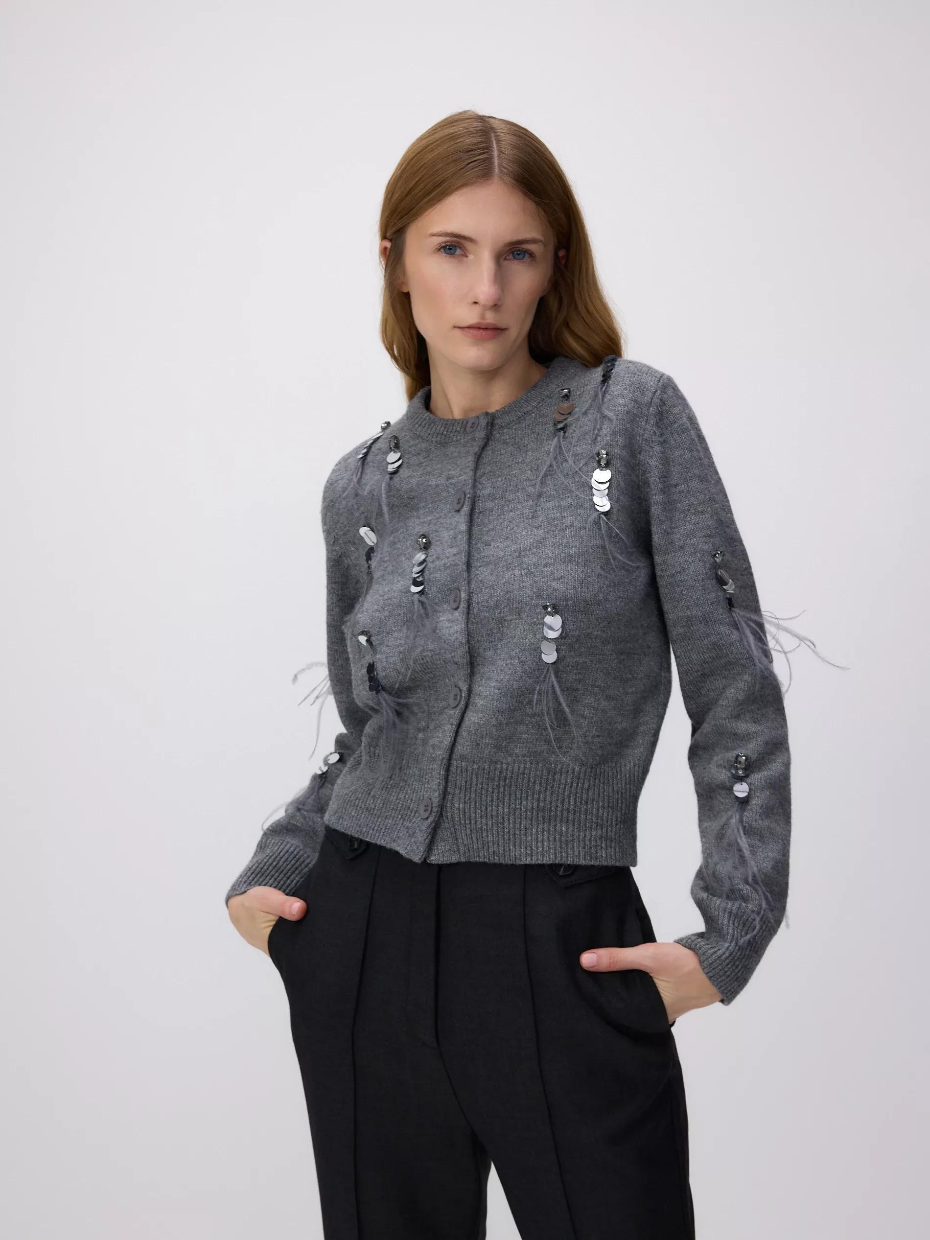 Grey Sweater With Shiny Appliqu�, , large image number 1