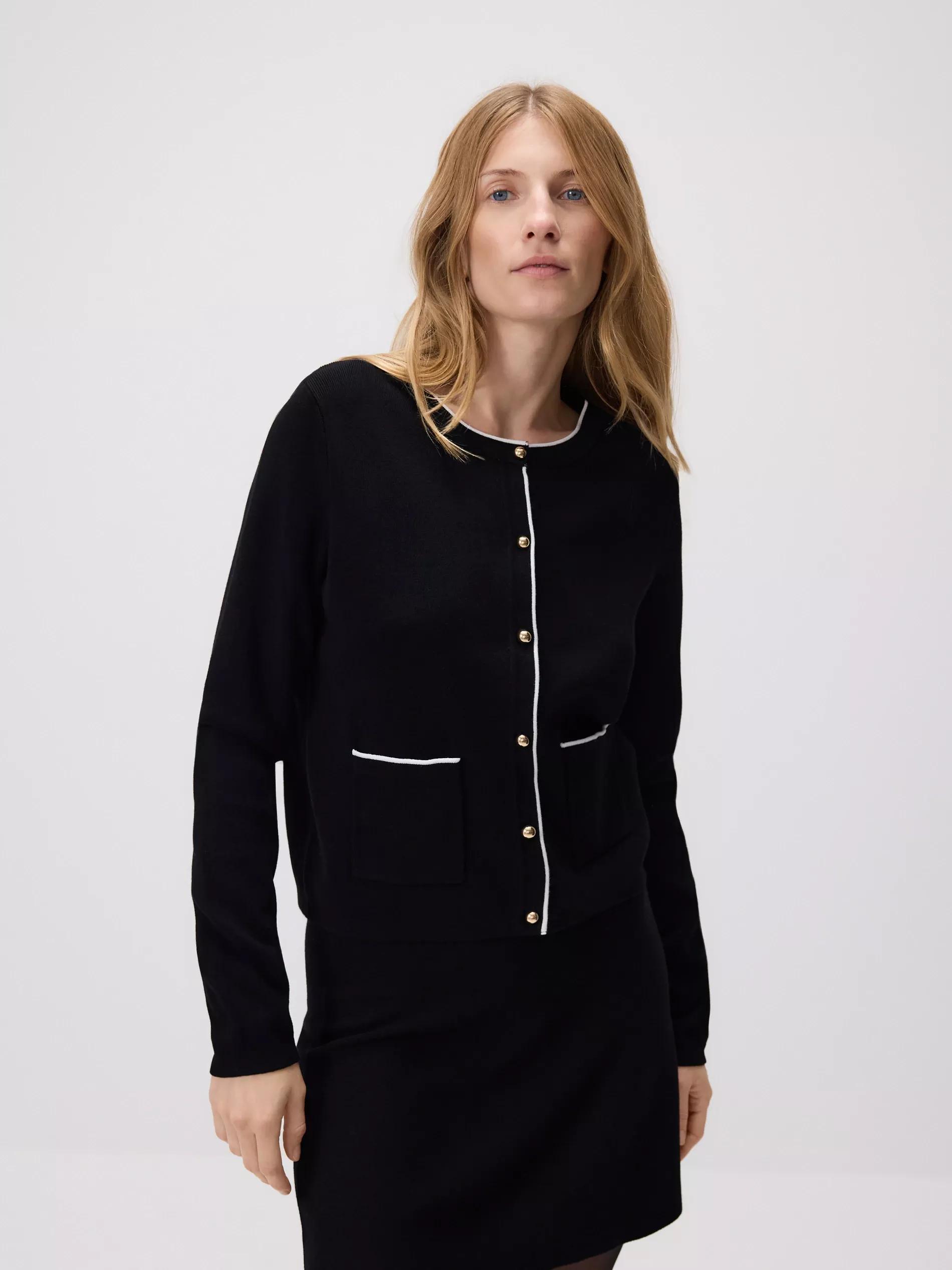 Black Viscose Blend Cardigan, Black, large image number 1