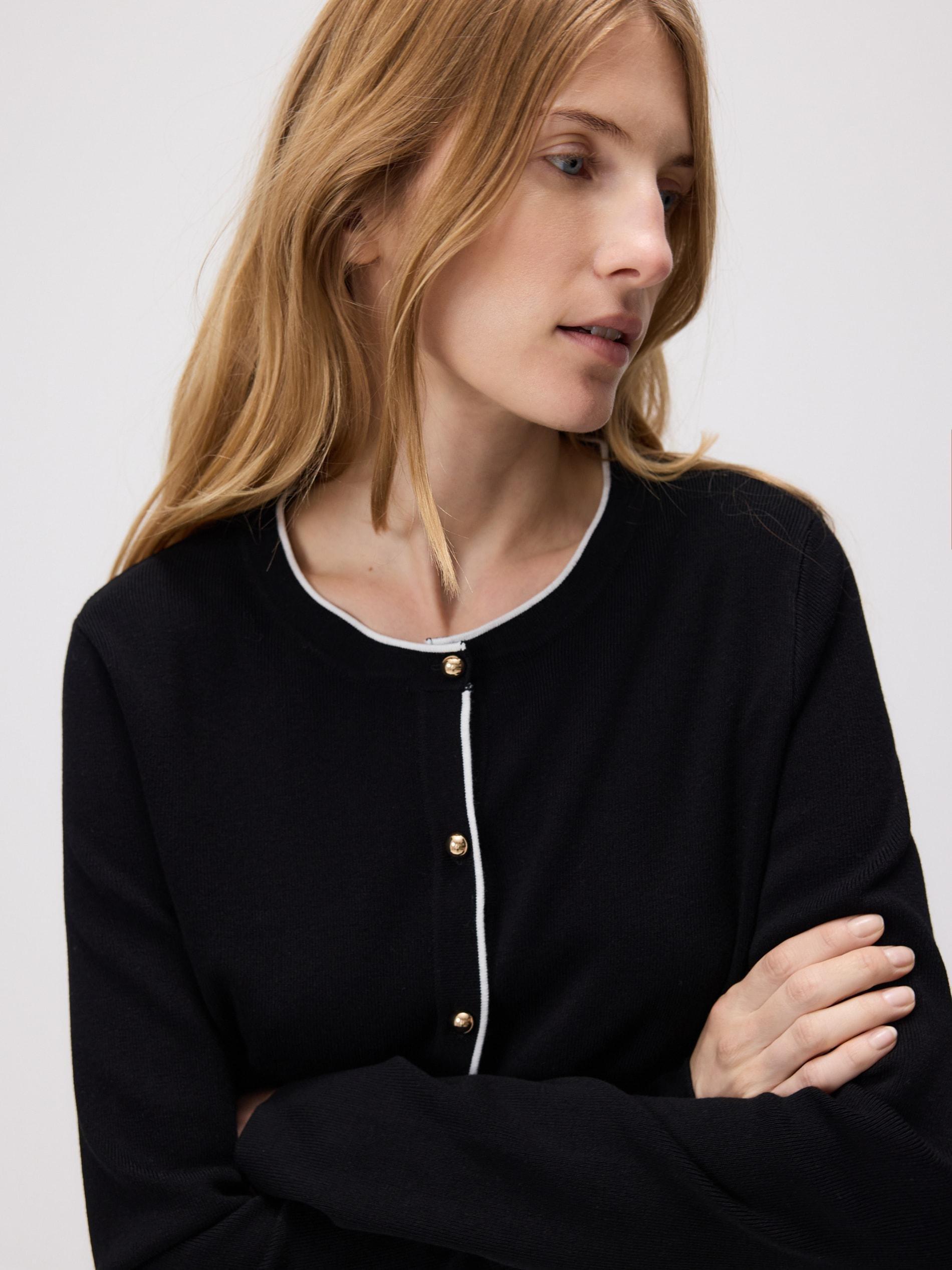 Black Viscose Blend Cardigan, Black, large image number 2