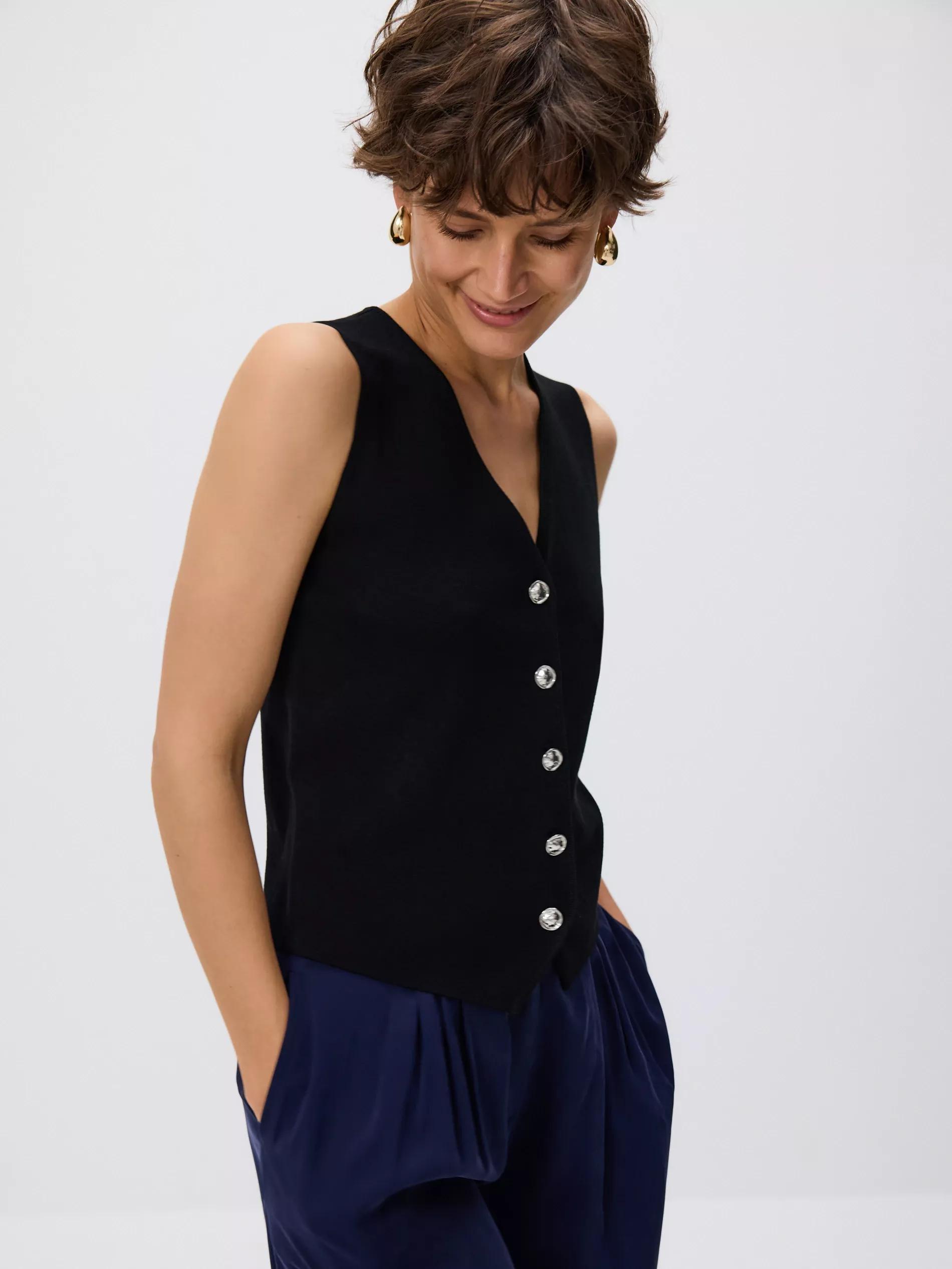 Black Vest With Decorative Buttons, , medium