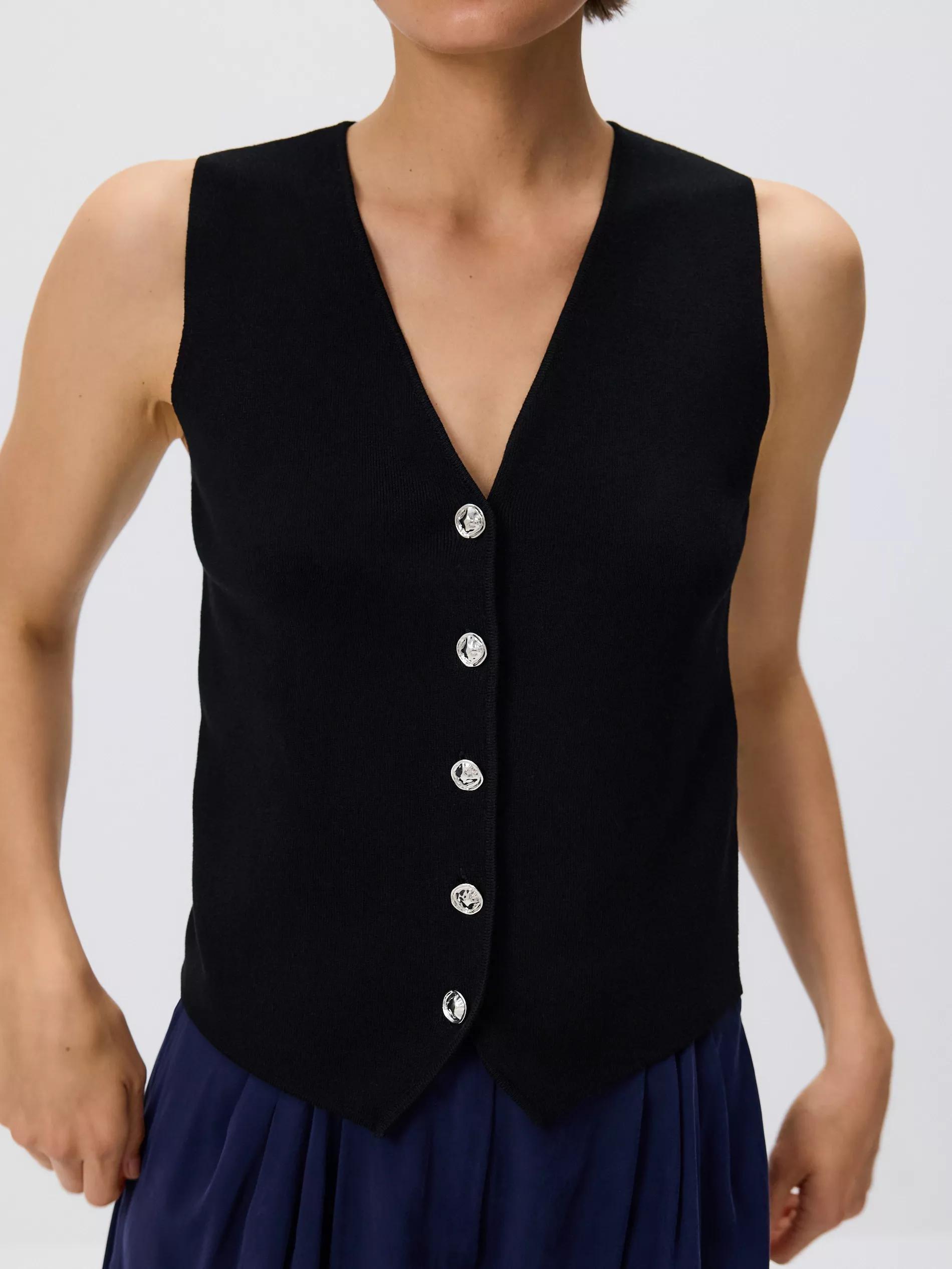 Black Vest With Decorative Buttons, , large image number 1
