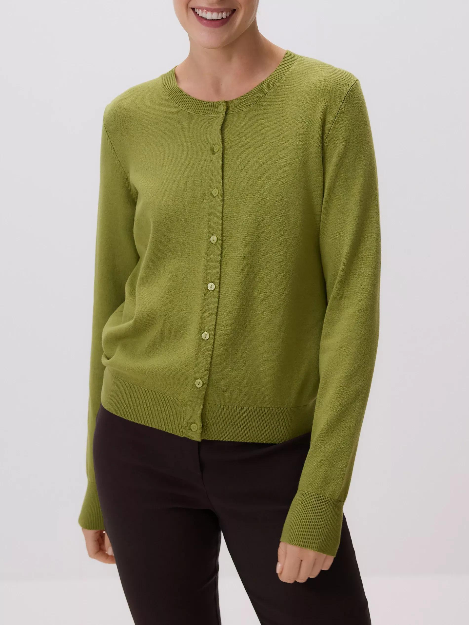 Green Viscose Blend Cardigan, Khaki, large image number 1