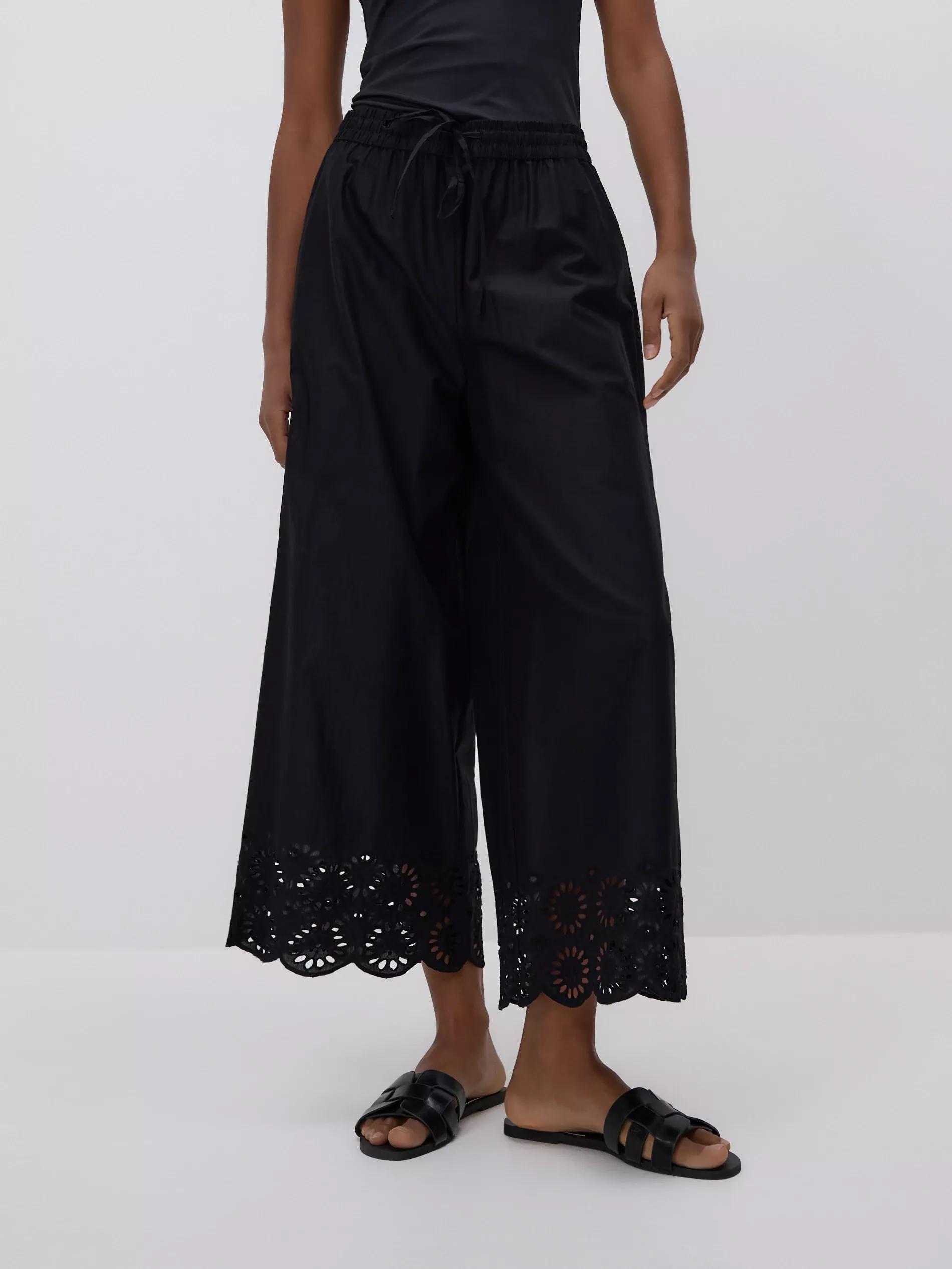 Black Pants With Openwork Trim, Black, medium