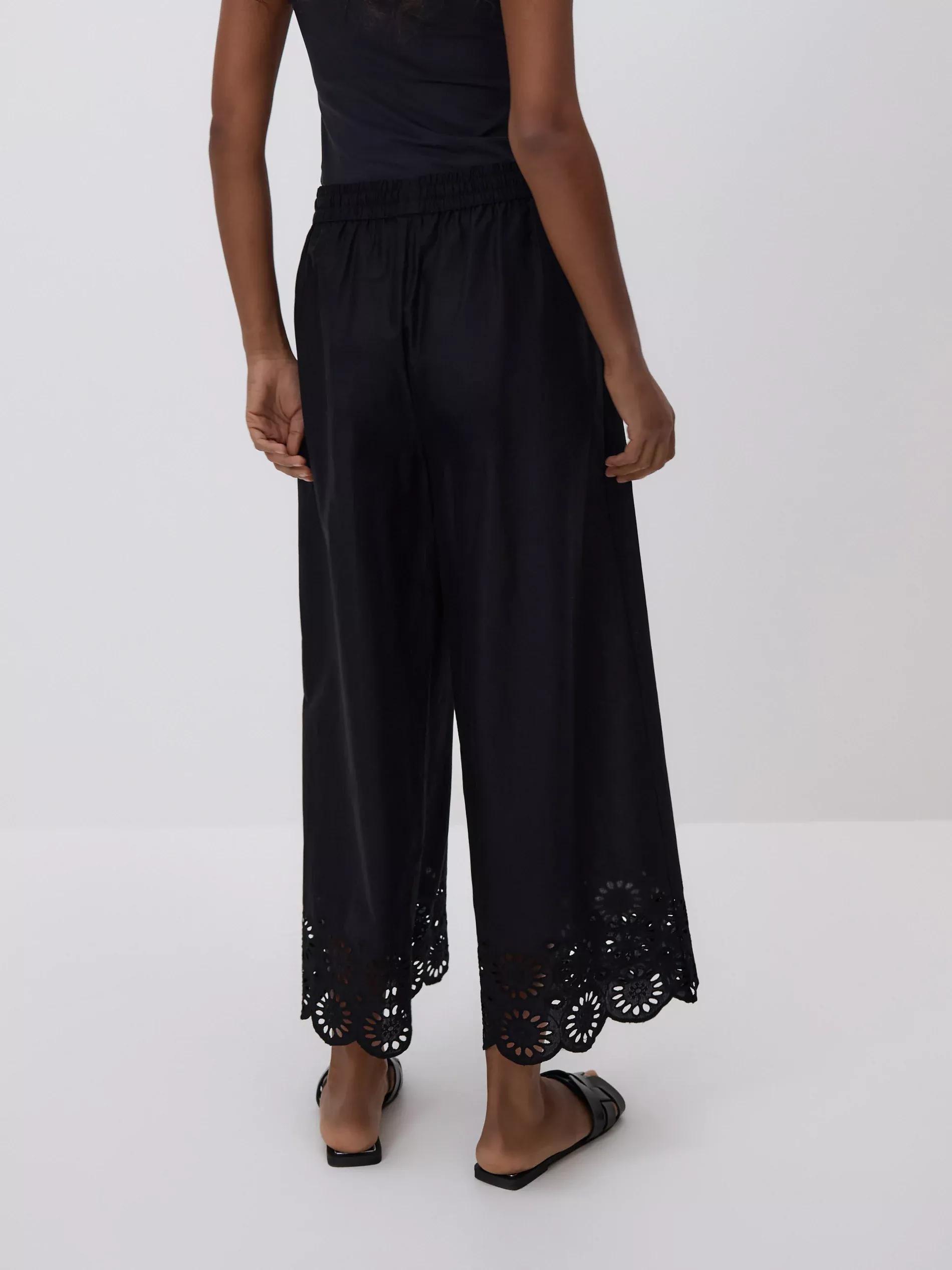 Black Pants With Openwork Trim, Black, medium