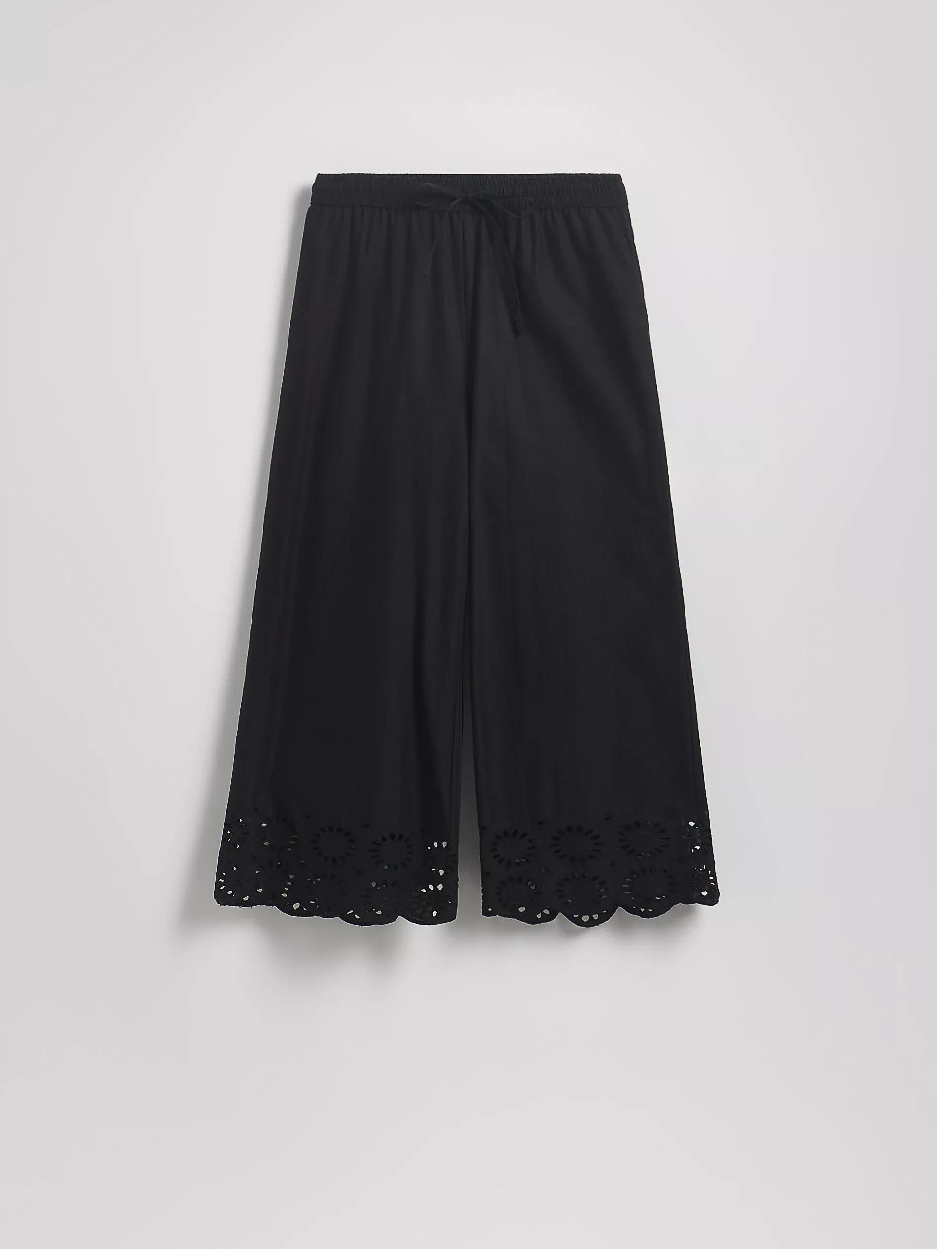 Black Pants With Openwork Trim, Black, medium